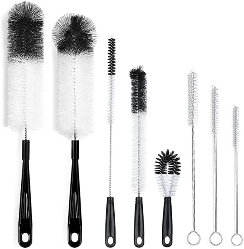 AIMALL 8 Pcs Nylon Straw Brush Set Cleaner Bottle Glass Tube Pipe Small Long Cleaning, Versatile Stainless Steel Wire Nylon Bristles for Deep Cleaning image number 3