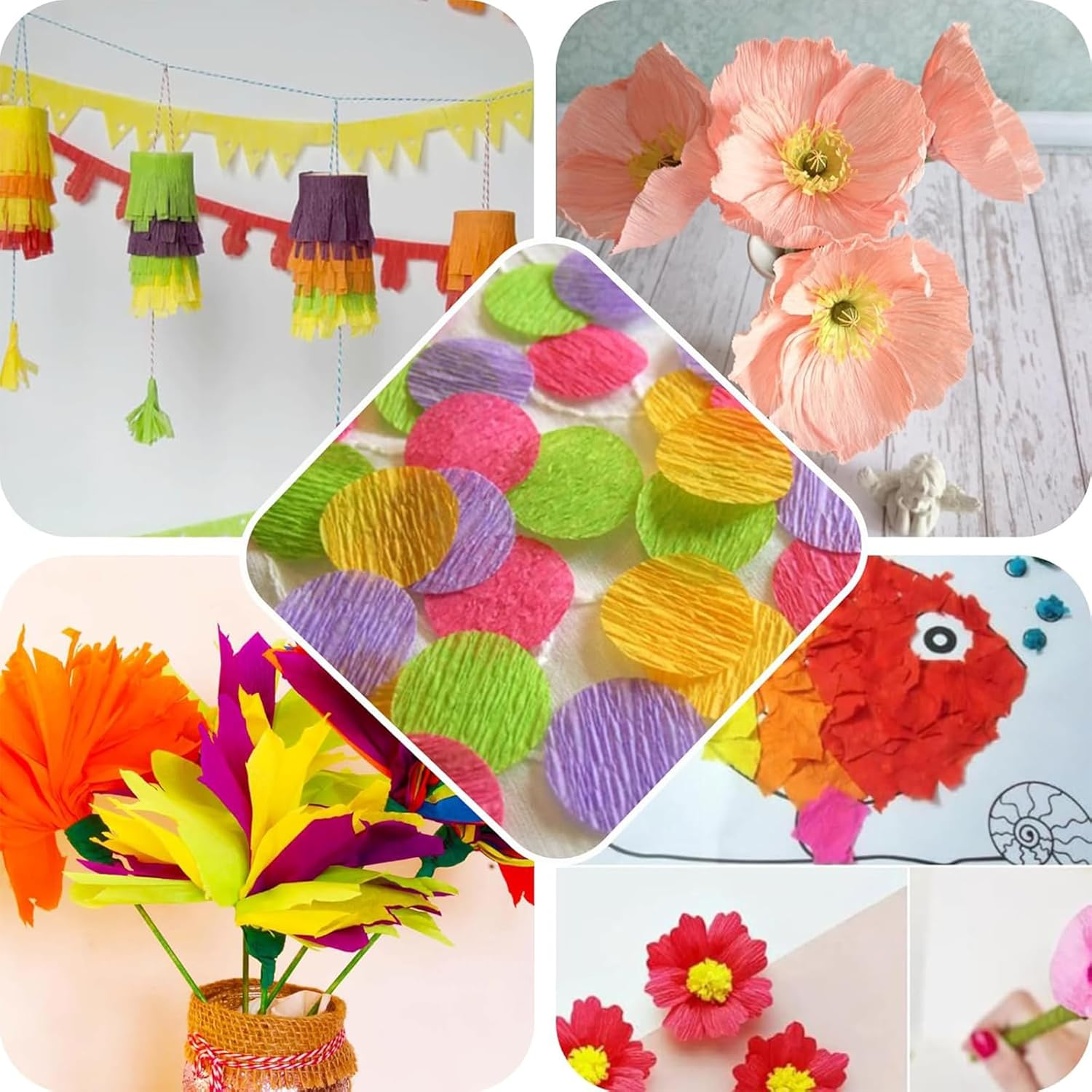 Yeanifeana Professional Crepe Paper Kit, 6 Rolls Red Streamers with Floral Tape & Stem Wires for Wedding Decorations, DIY Flower Crafts, Party Supplies and Festival Decoration Materials