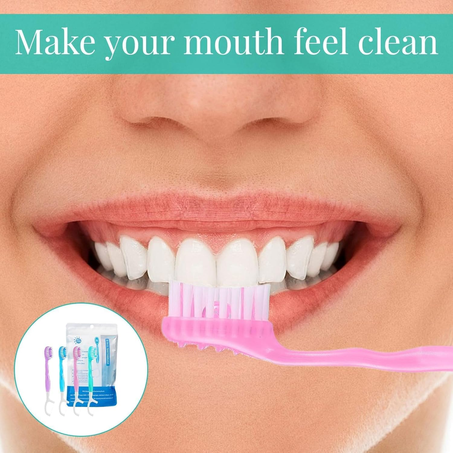 Disposable Toothbrush, 12Pcs Mini Toothbrush, 5-In-1 Disposable Toothbrushes Set with Freshening Bead, Floss, Pick, Tongue Scraper, Mini Travel Toothbrushes for Travel or Work image number 2