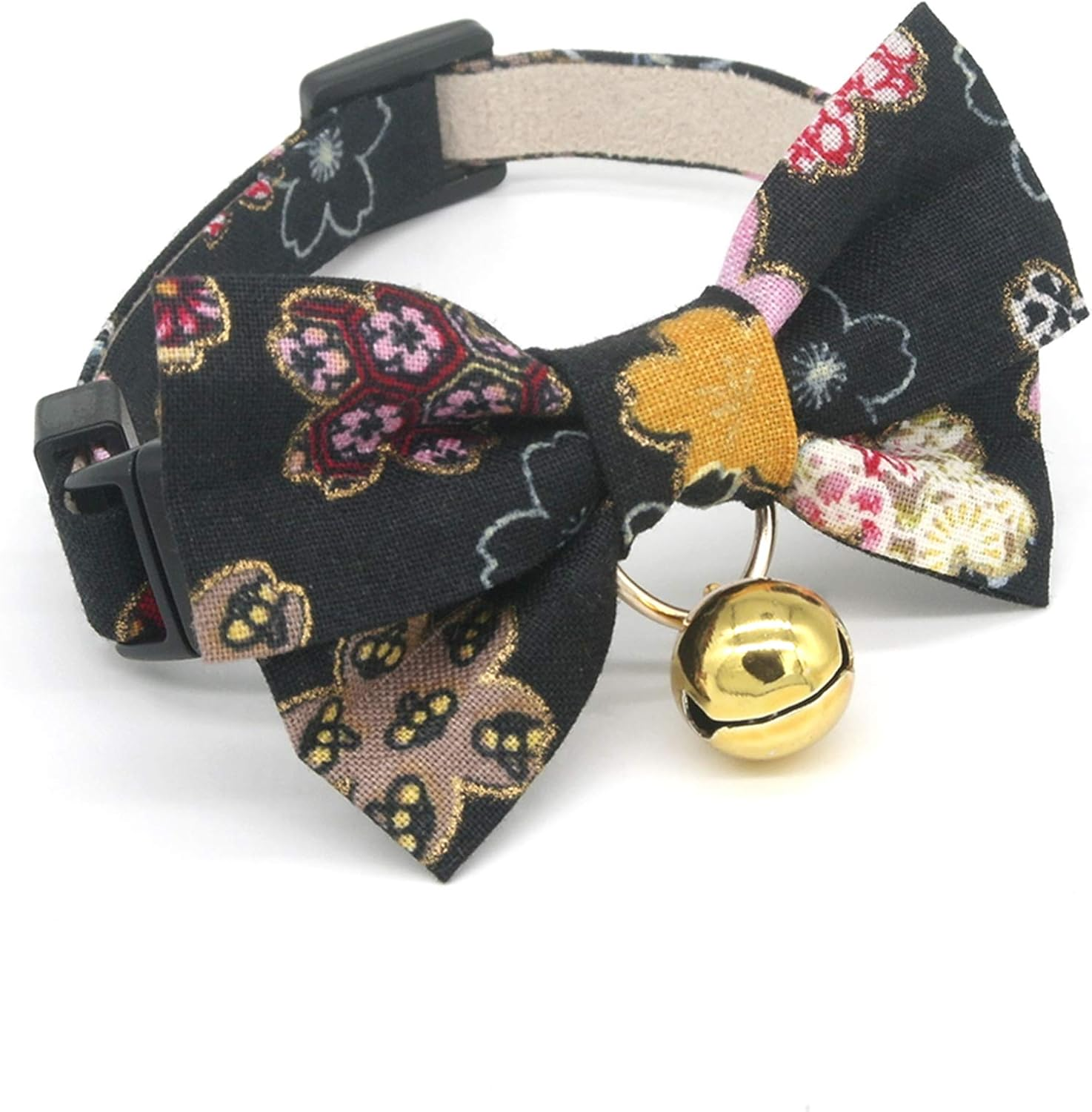 Petsokoo Double Bowtie Breakaway Cat Collar with Bell. Japan Colorful Sakura Kimono Style. 104% Cotton. Soft, Cute for Girl Male Adult Cats Collar,Purple