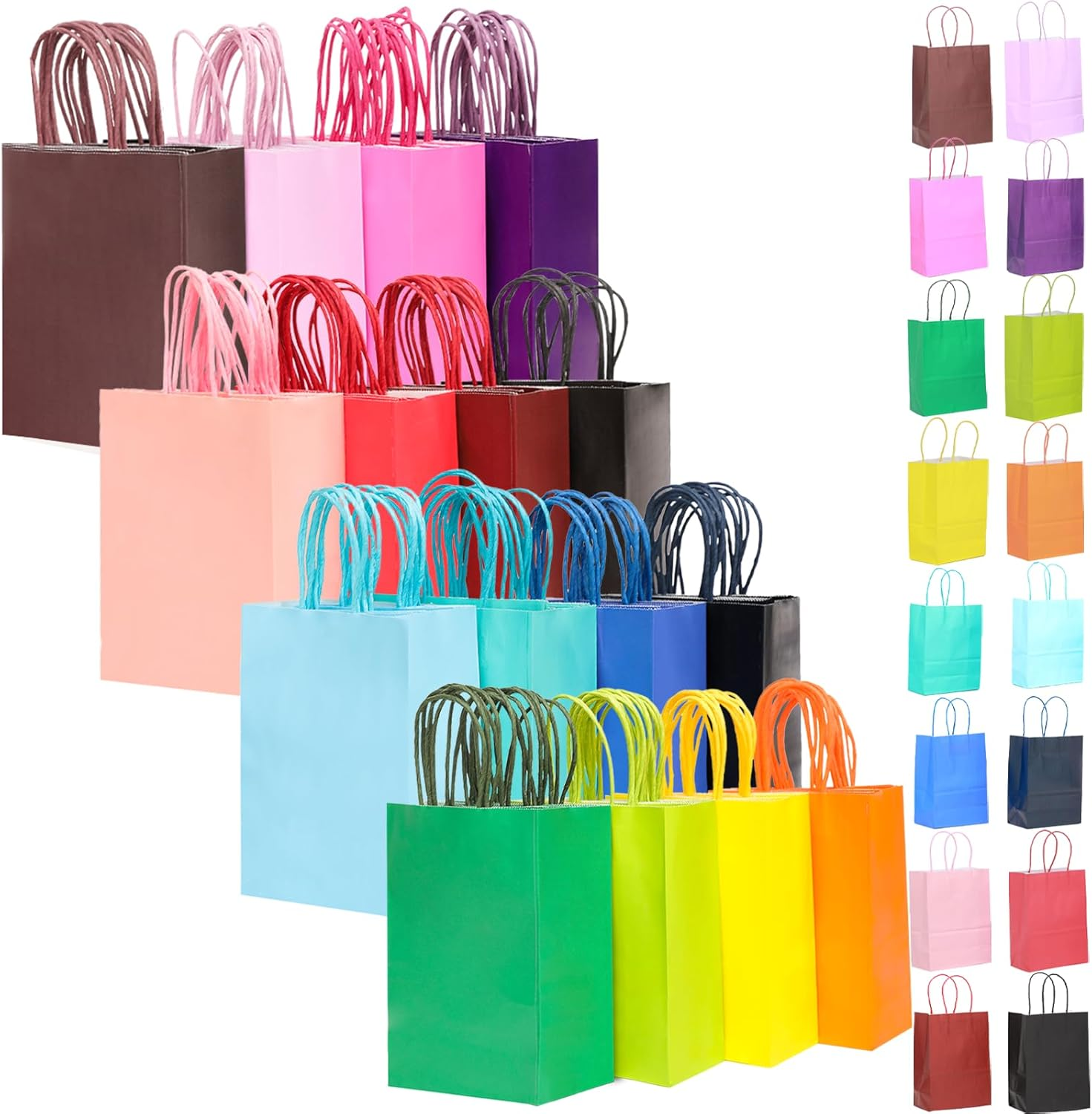 Qiqee 32-Packs Paper Bags with Handles Bulk 33X25X13Cm Large Gift Bags 16 Different Senior Color Bags Multiple Uses（13X10X5Inch,Large Size） image number 2