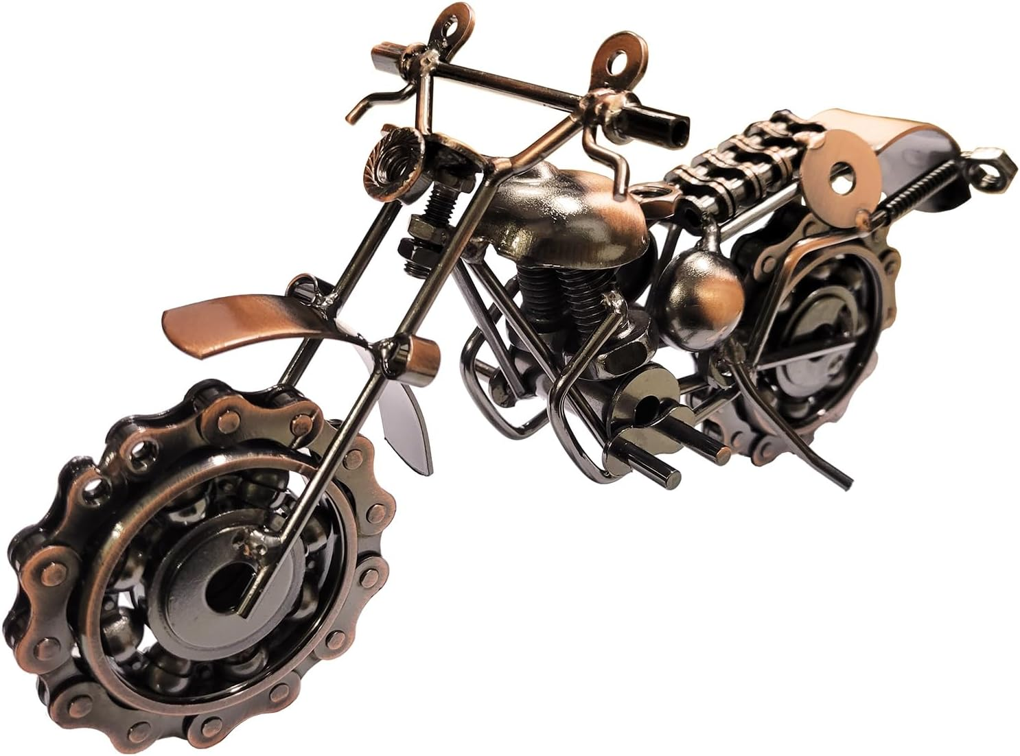 Auto-Plaza 9" Vintage Retro Metal Model Motorcycle Bike Tone Handcrafted Handmade Chainwheel Ornament Art Sculptures Collectible Gift (Bronze)