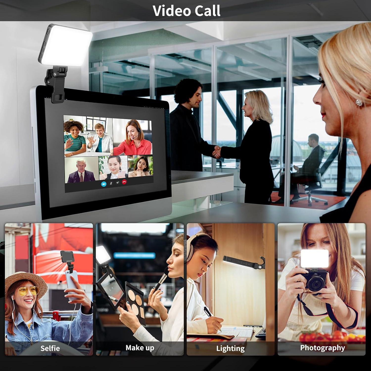 Newmowa Black Rechargeable Selfie Light - Portable Clip Video Light for Phone/Laptop/Camera with Smart Light Sensor,3 Light Mode,2000Mah Battery Phone Light for Selfie/Makeup/Video Conference/Tiktok image number 5