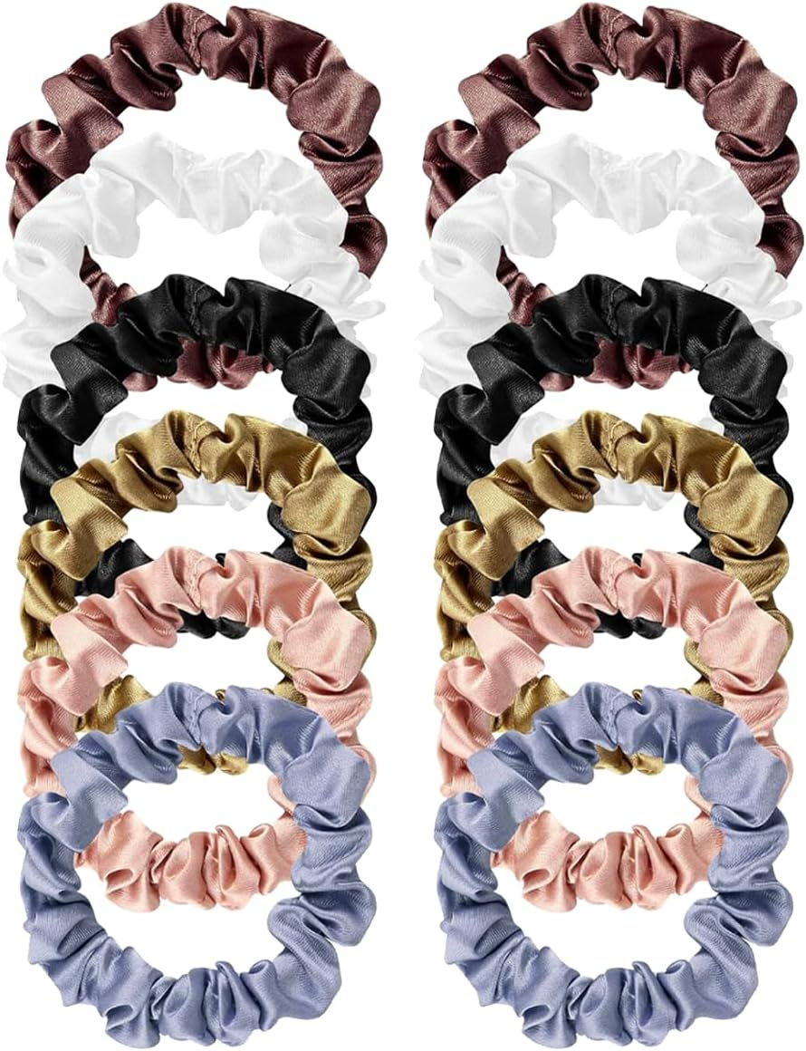 ONBPIY 12Pcs Silk Scrunchie Hair Ties Hair Accessories Silk Hair Ties Scrunchies Set for Women Girls Elastic Ponytail Holder image number 3