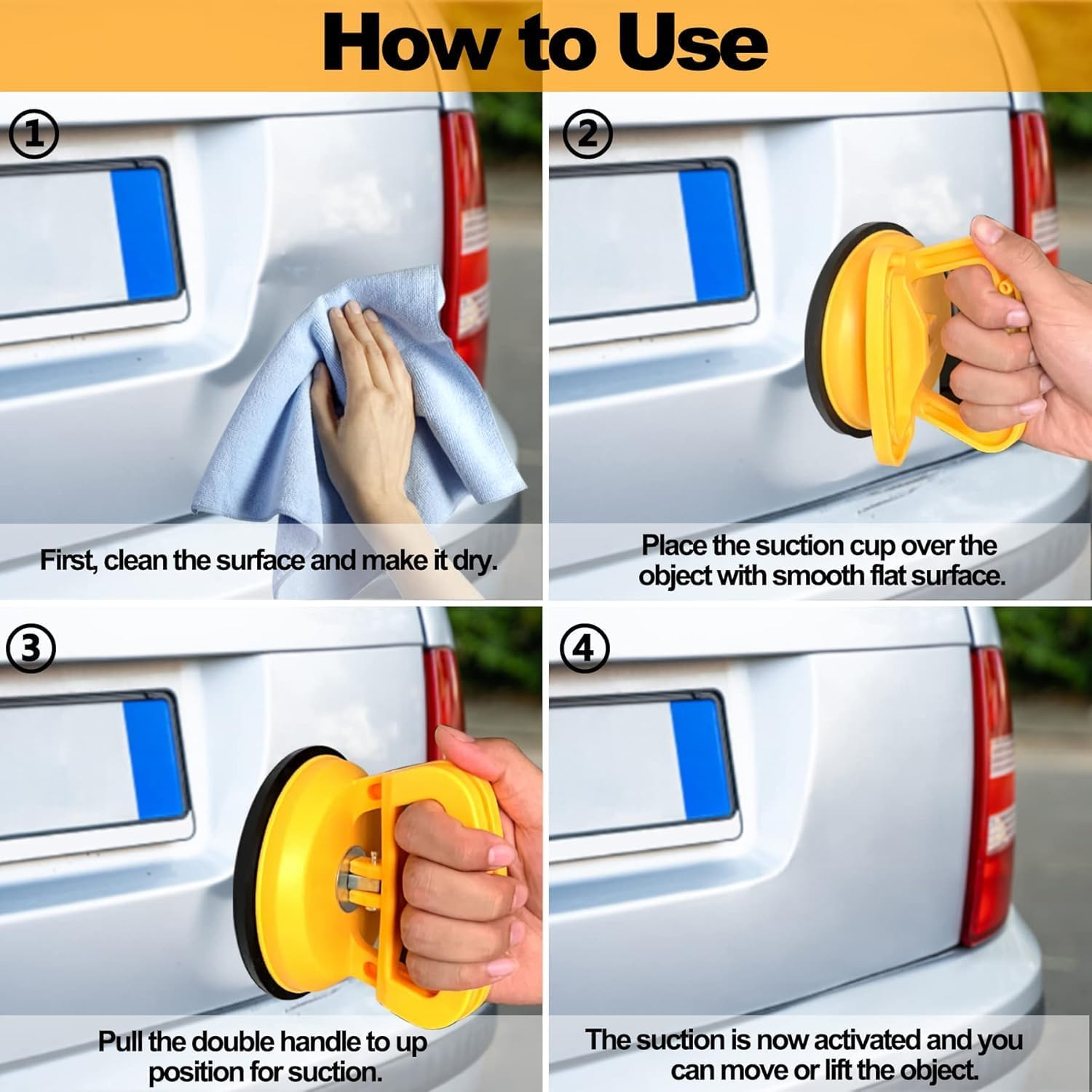 5Pcs Car Dent Puller, Powerful Car Dent Repair Tool Remover Kit, Suction Cup Dent Puller Kit for Car Dent Repair, Glass, Tiles, Mirror, Lifting and Objects Moving (Yellow + Black) image number 2