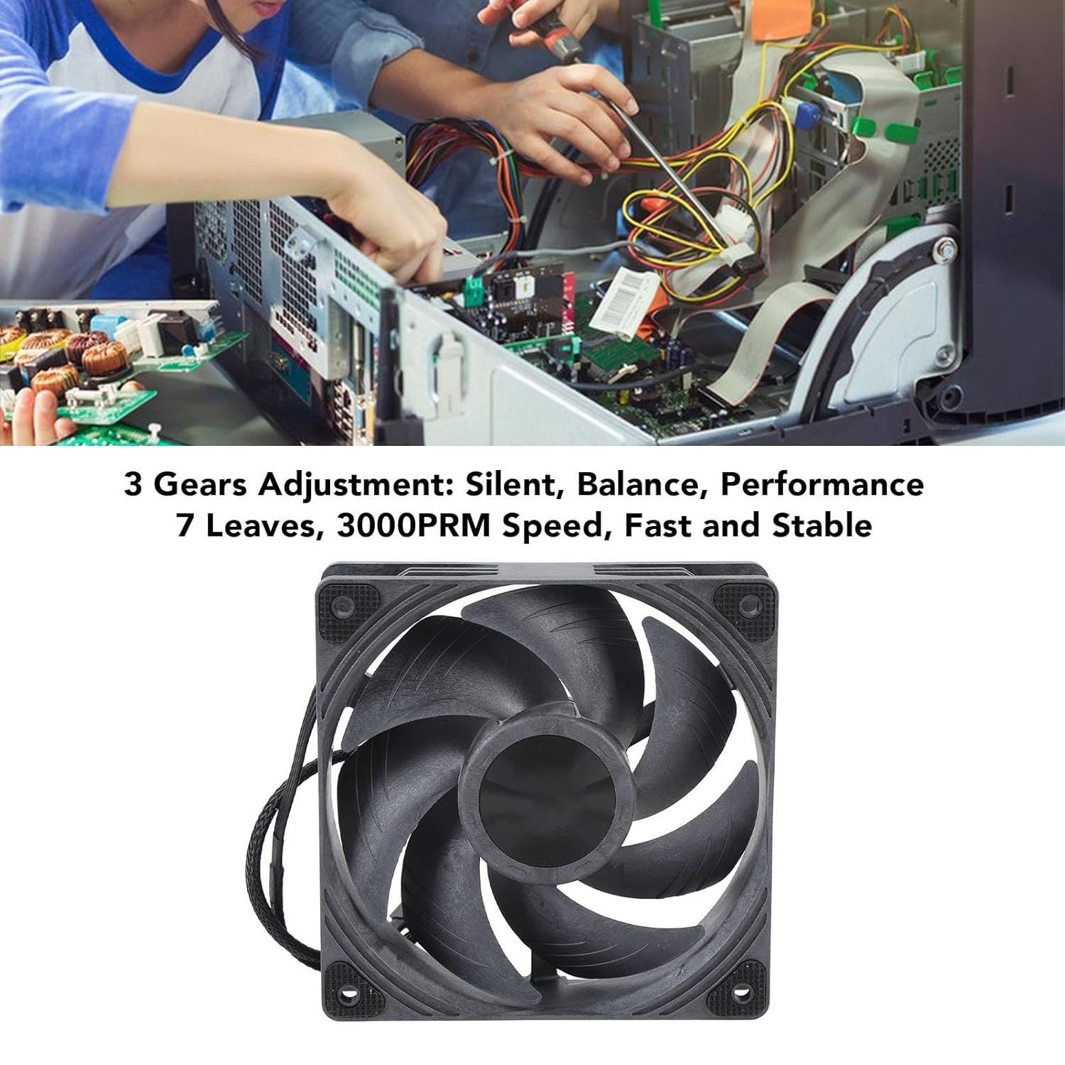 High Airflow Computer PC Case Fan, 4 Pin PWM Computer PC Case Fan, Dual Ball Bearing Computer Fan, High Airflow PC Case Fan, Intelligent Temperature Control image number 6