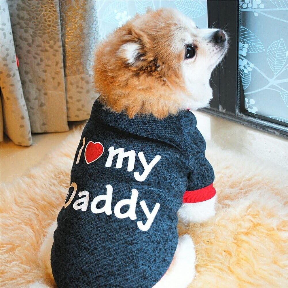 Pet Clothes, Winter Dog Sweater I Love My Mom/Dad Dog Sweatshirt Outfit Warm Dog Costume for Puppy Small Dogs (Daddy, M) image number 1