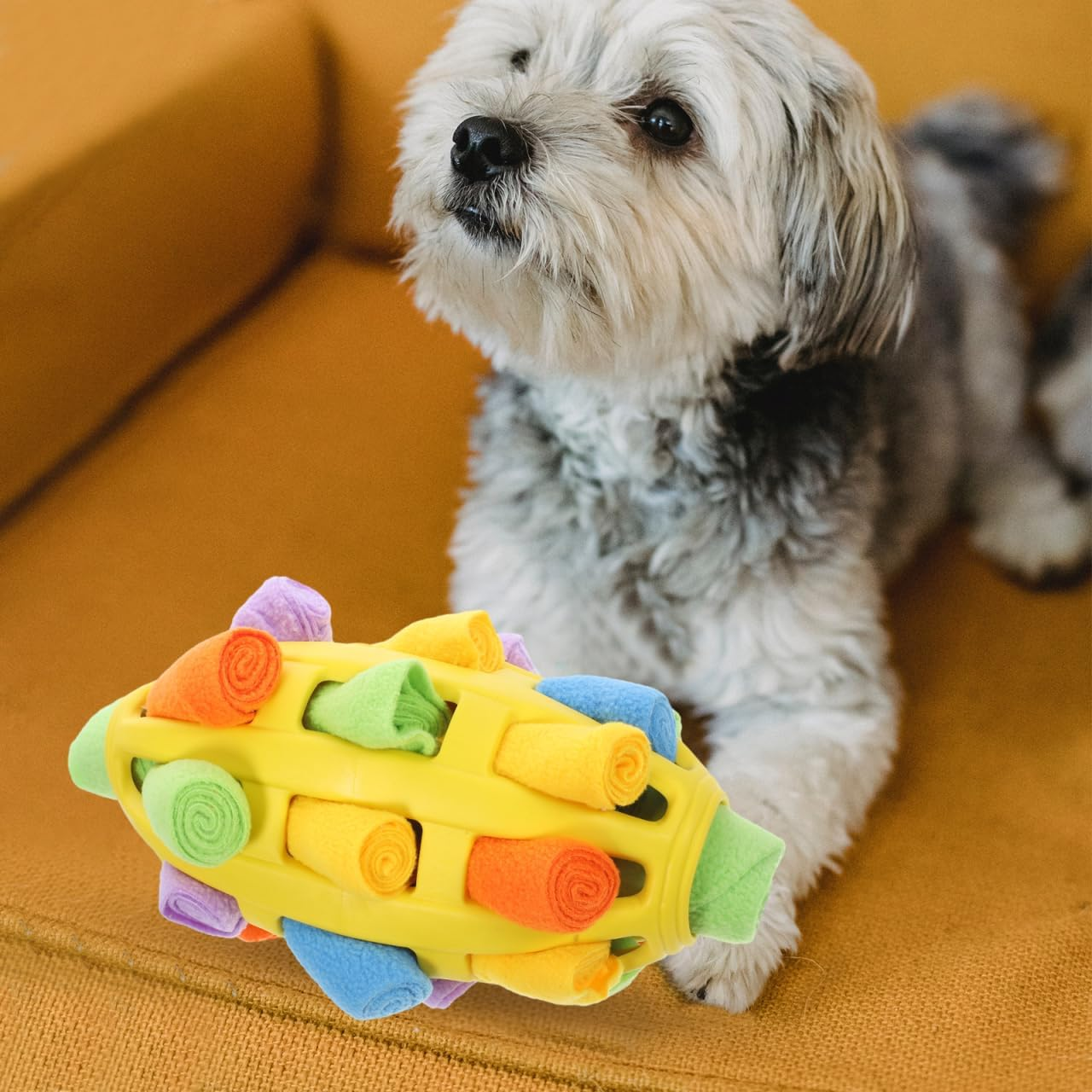 Large Dog Snuffle Ball Slow Treat Dispenser Enrichment Toys for Dogs Yellow Olive image number 3