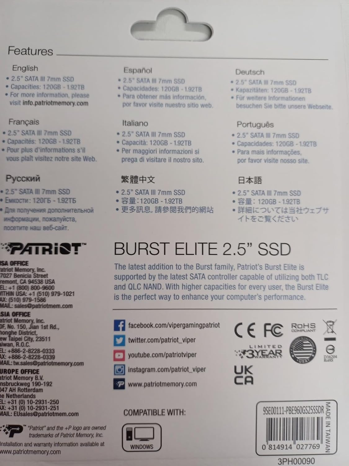 Patriot Burst Elite SATA 3 960GB SSD 2.5" Solid State Drive image number 4