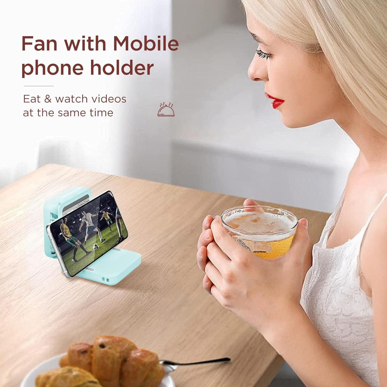 Rechargeable Portable Hands Free Fan, Mini Makeup Fan, 5 Speed, Mirror, Phone Stand, 2500Mah Backup Power, Digital Display, 32H Max Cooling Time, Neck Lanyard Battery Hand Fan for Travel image number 6