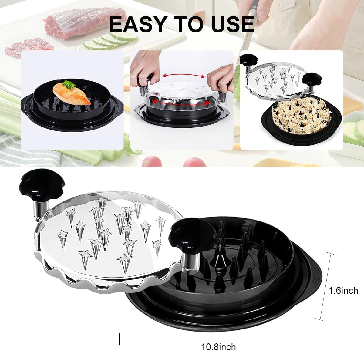 Chicken Shredder,Visible Chicken Breast Shredder Tool Twist with Large Meat Shredder Machine - Ergonomic Handle, Dishwasher Safe (Black Chicken Shredder) image number 4