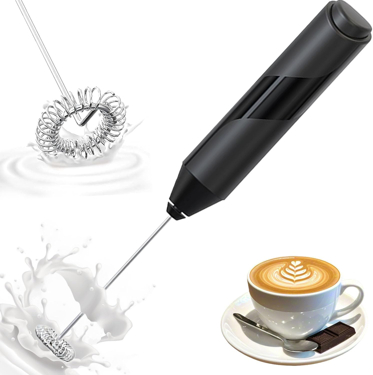 Handheld Milk Frother for Coffee & More - Electric Whisk for Lattes, Cappuccino, Matcha, Frappe & Eggs | Battery-Powered Drink Mixer | No Stand Needed (Black/Stainless Steel) image number 4