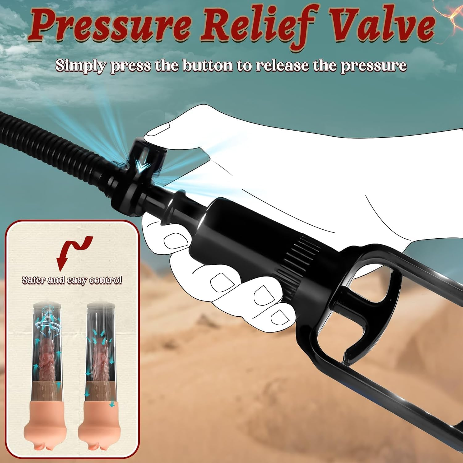 Penis Pump with Realistic Mouth,Riotor Manual Vacuum Penis Extender Masturbator, Male Sex Toys Sexual Stimulation Device for Erection, Ed,Adult Male Sex Toys for Men (Deep Black) image number 4