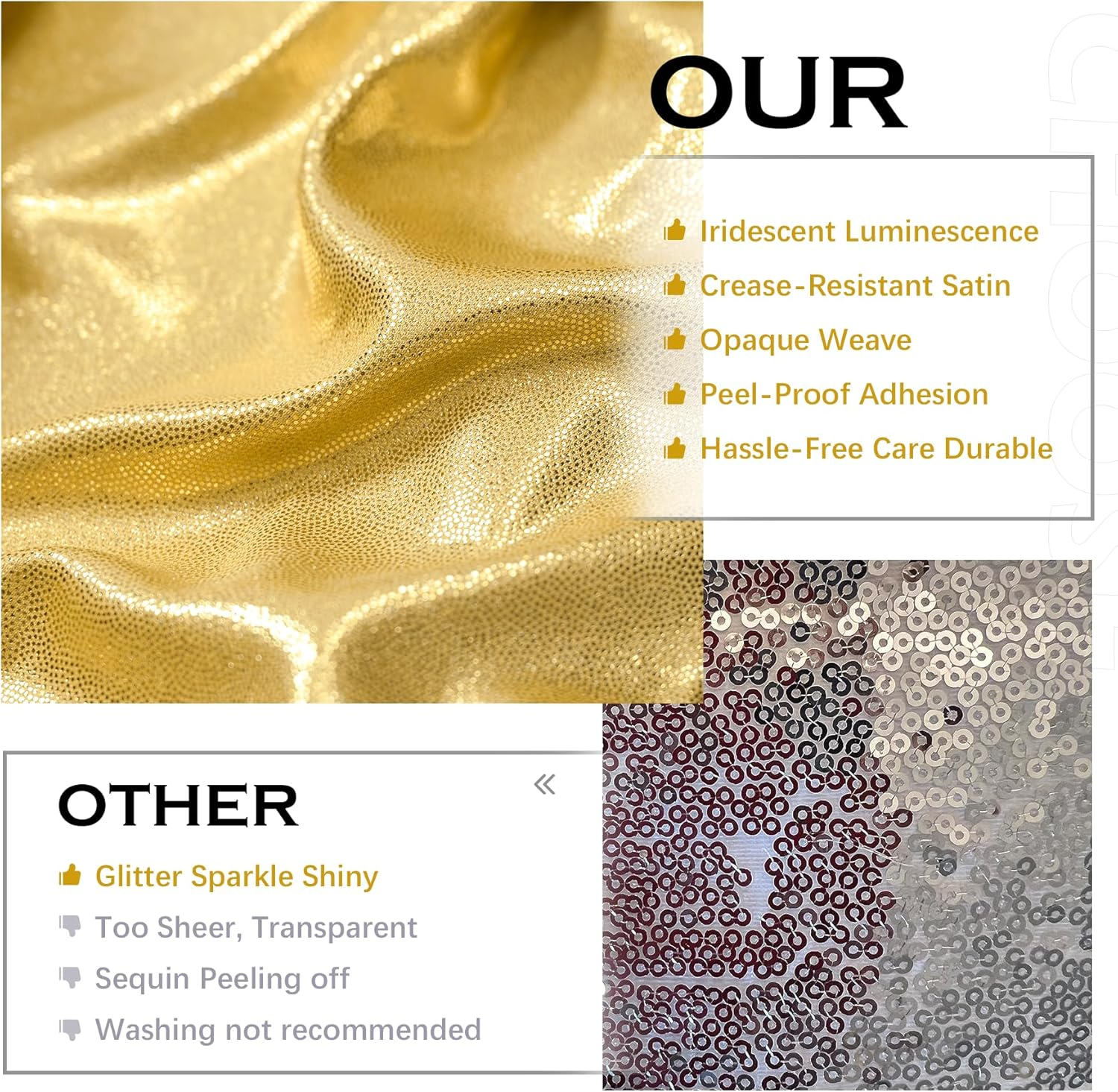 Partyvillage 10X10Ft Gold Sequin Backdrop Curtain -2 Panels 5X10Ft Wrinkle Free Shimmer Back Drop Cloth, Glitter Backdrop Drapes for Photography, Birthday, Wedding, Graduation Background image number 4