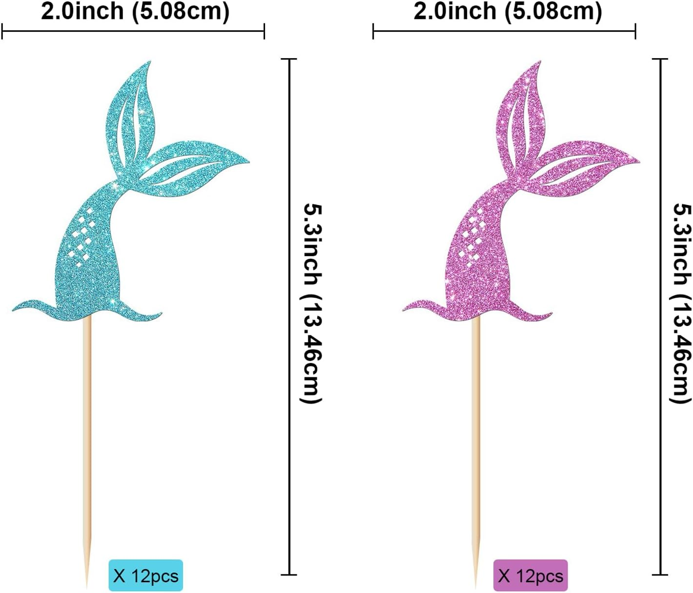 24Pcs Mermaid Tails Cupcake Toppers Glitter Pink & Blue Mermaid Tails Cupcake Picks Baby Shower Kids Birthday Mermaid Themed Party Cake Decorations Supplies image number 4