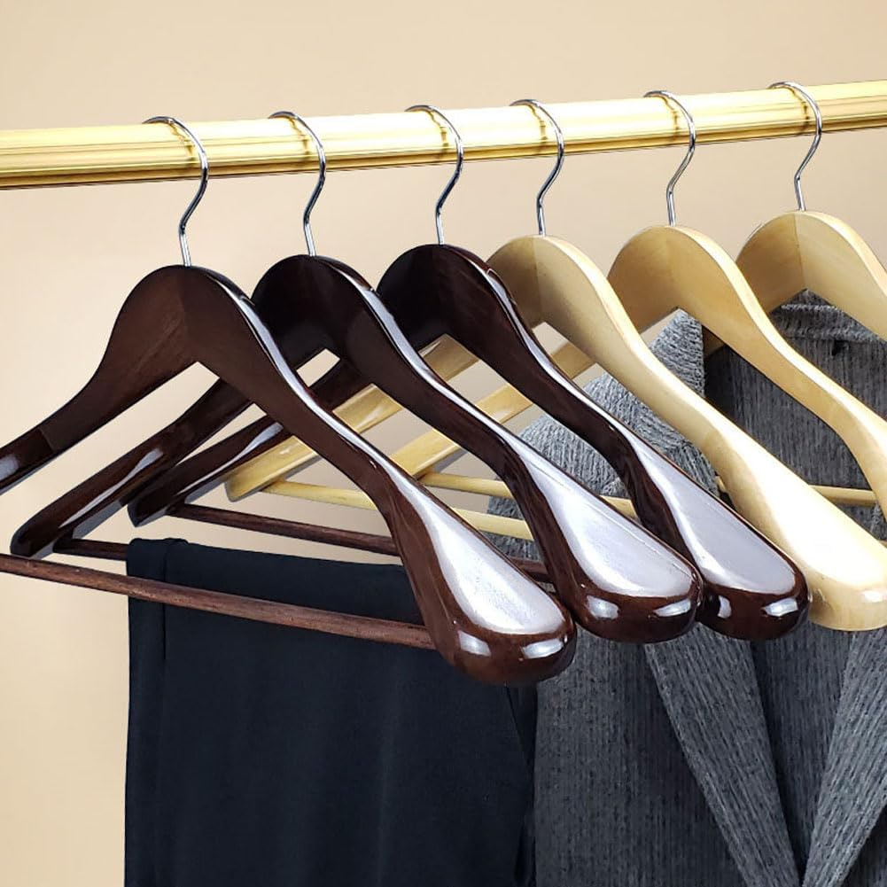ADTZYLD Luxury Wide Shoulder Wooden Hangers with Extra-Wide Shoulder,6 Pack Wood Coat Hangers for Jacket Outerwear Shirt Hanger 360 Degree Swivel Hooks Anti-Slip Bar with Screw (Natural) image number 2