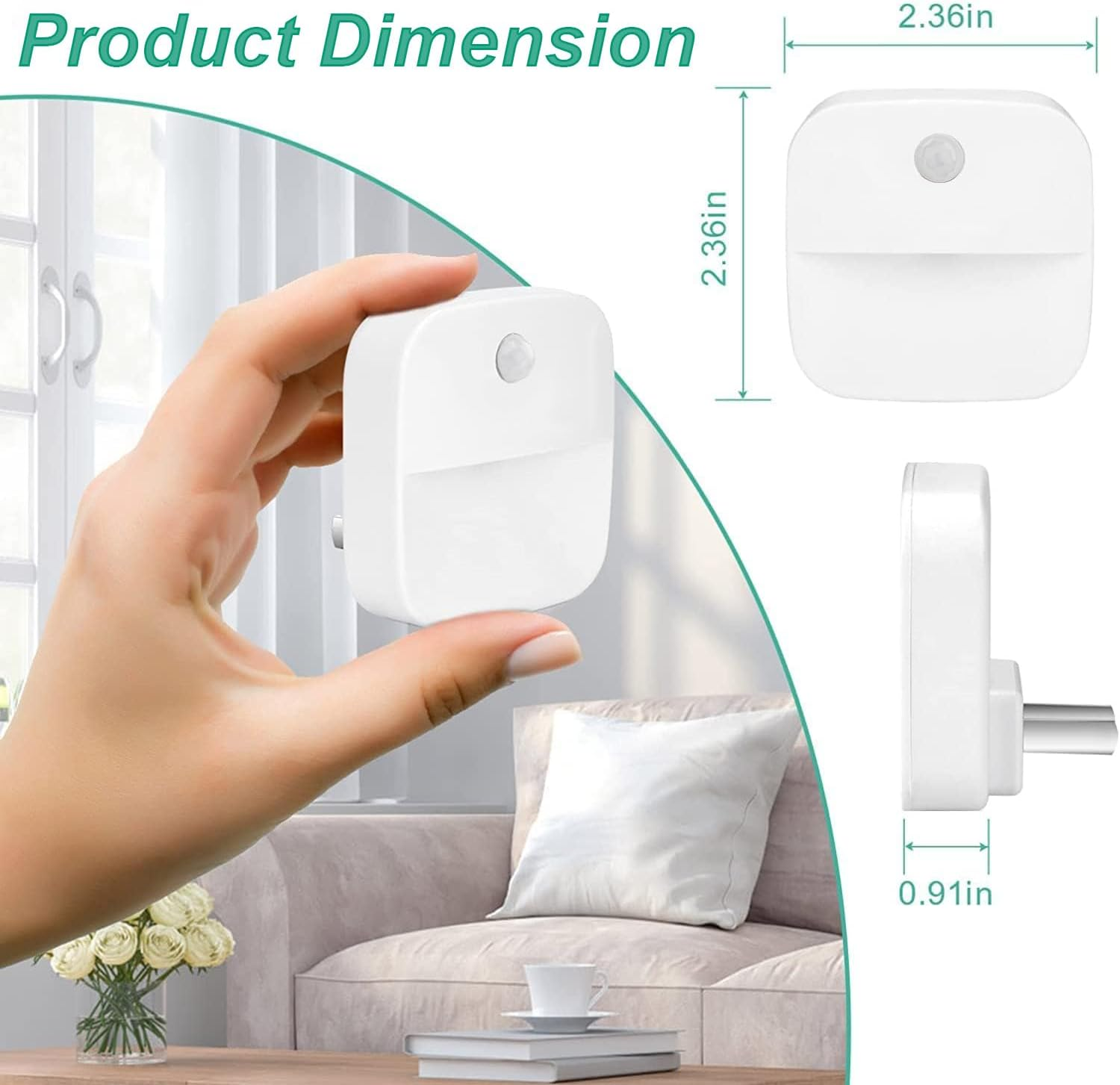 2Pack Motion Sensor Night Light, 3000K LED Night Lights Plug in with Dusk to Dawn Sensor, 0-80LM Warm White, Kids Night Lamp for Bedroom, Bathroom, Laundry, Corridor (2Pcs 3-Position Switch) image number 6