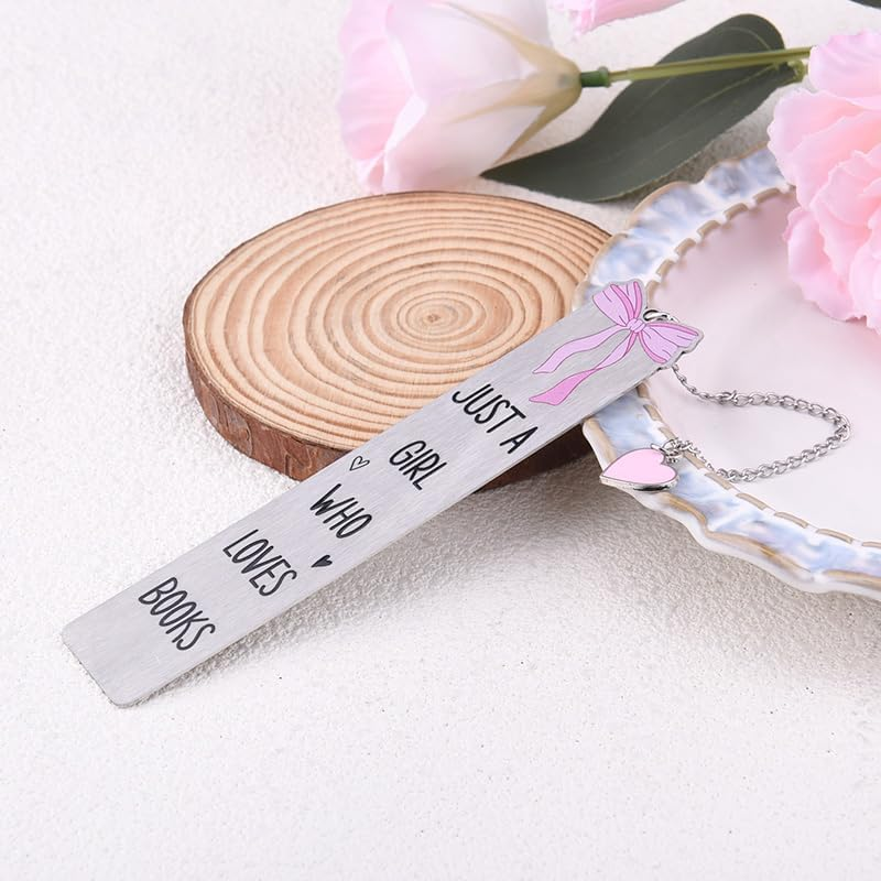 Cute Bookmark for Girls Pink Bow Book Marks for Reading Women Student Book Lover Bookworm Bookish Christmas Birthday Gift Just a Girl Who Loves Books Bookmarks Accessories image number 4
