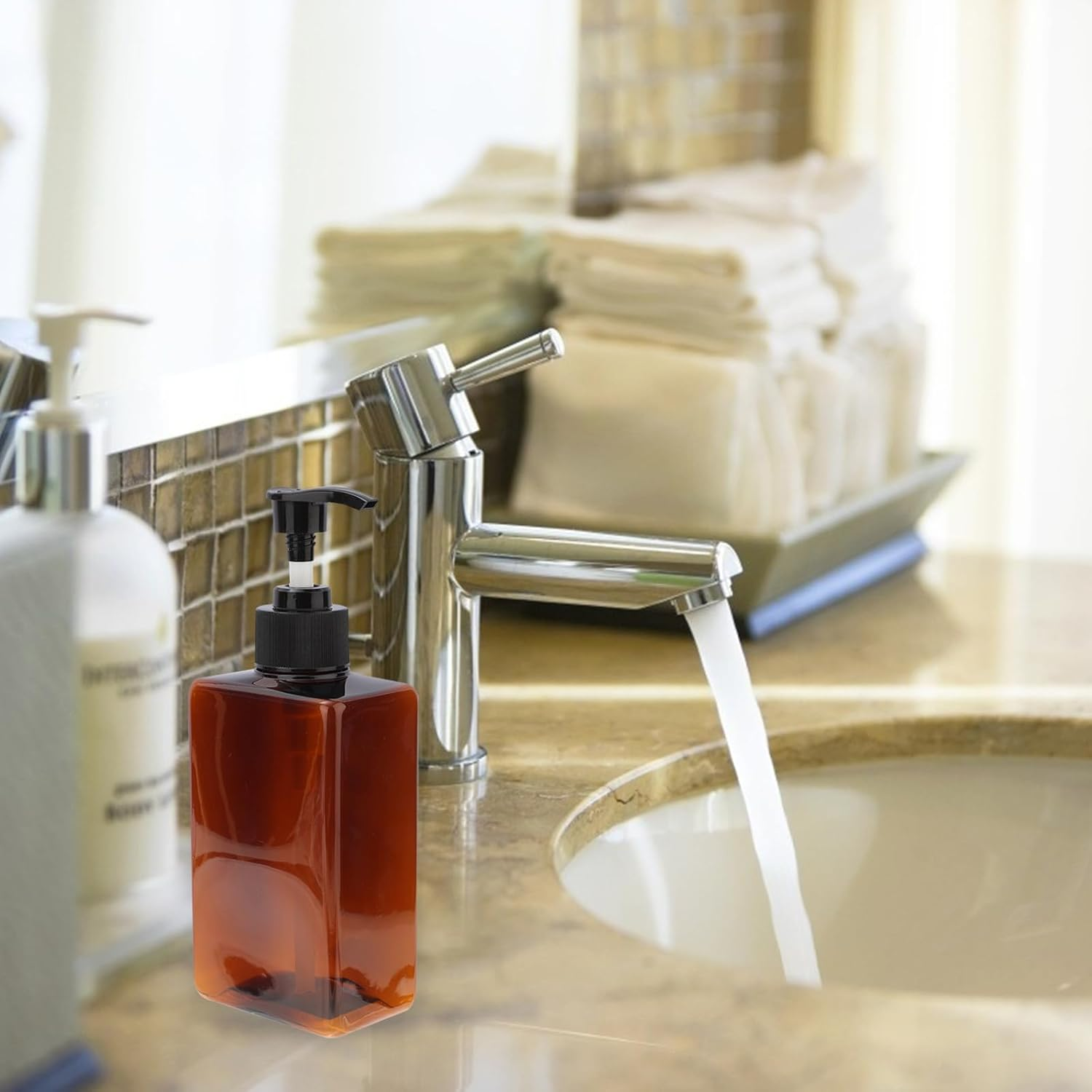 PAMINGONO Soap Dispenser Bottle 2Pcs 280Ml Amber Refillable Plastic Pump Bottles for DIY Body Lotions and Essential Oil Blends Bathroom and Kitchen Use Random Color image number 1