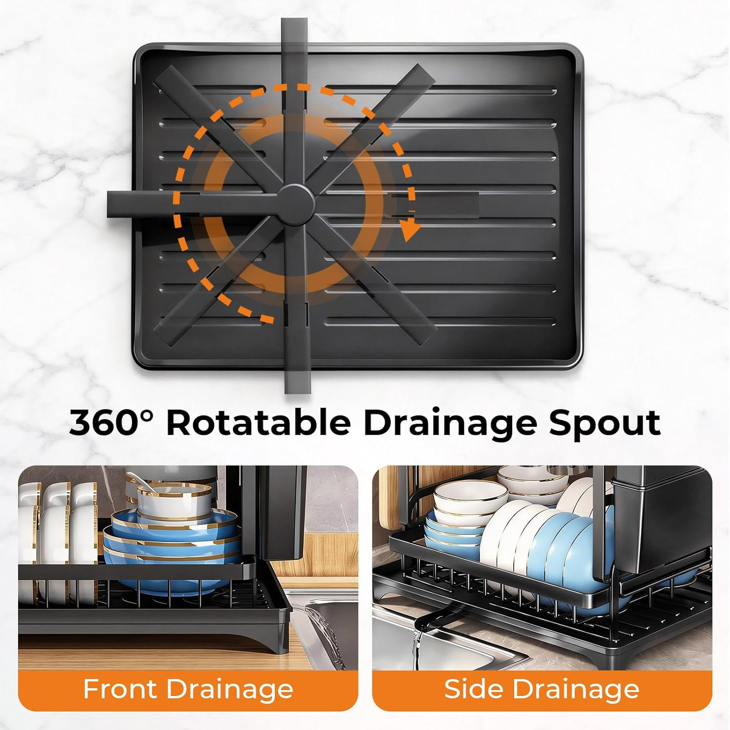 2 Tier Large Dish Drying Rack, Dish Drying Racks for Kitchen Counter Large Capacity Double-Layer Dish Drying Rack - with Knife/Utensil & Cutting Board Holder, Drainage Tray(Black) image number 5