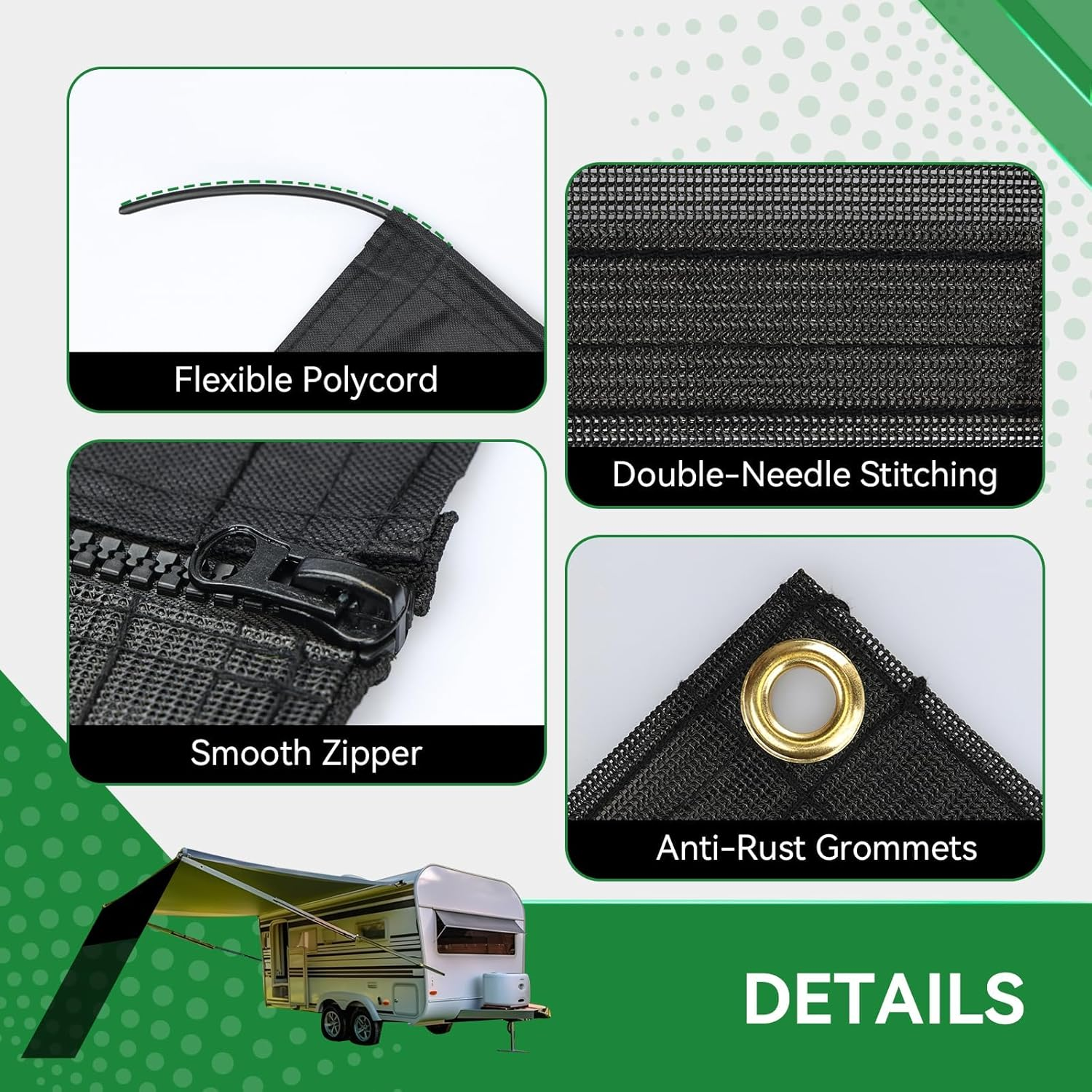 9' X 14'3'' RV Awning Shade Screen with Zipper, 600D Oxford Top + Mesh Bottom, Sun Shade Screen for Awning, Complete Kit for Trailer Camper image number 5