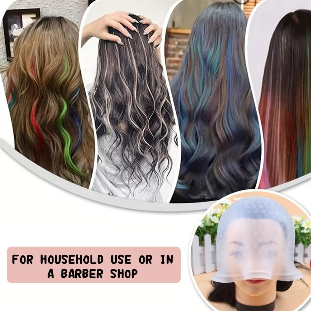 QISANKEE Silicone Punched Highlight Cap for Hair with Hook, Reusable Hair Dye Cap for Highlight Kit, Hair Cap for Highlights, Hair Dye Accessories for Salon and Home Use for Women Men image number 2