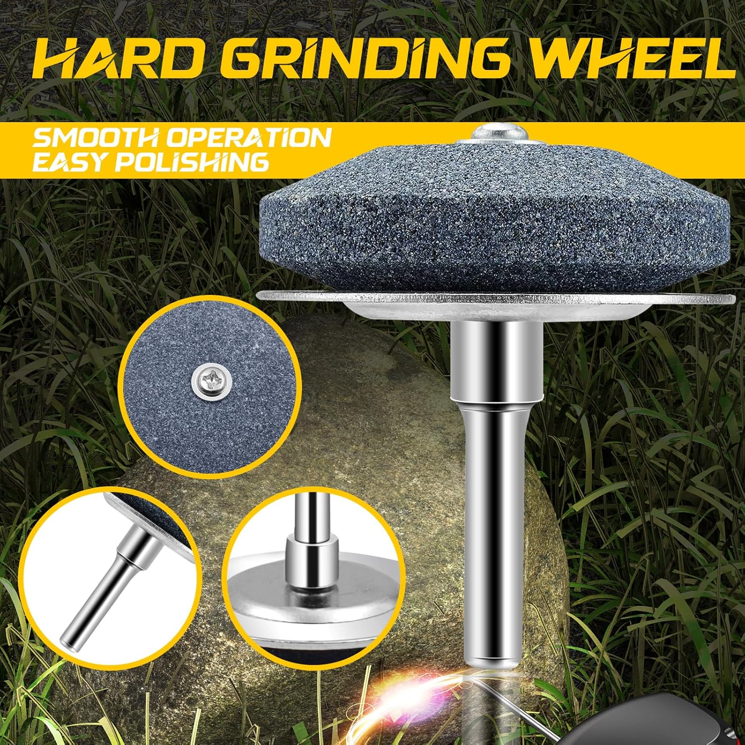 Ziyue 3 Pack Lawn Mower Blade Sharpener, Universal Rotary Lawnmower Blade Sharpen with Balancer, Garden Tool Blade Sharpeners for Any Power Hand Drill (3 Sharpener Kits+3 Grindstone+1 Balancer) image number 5