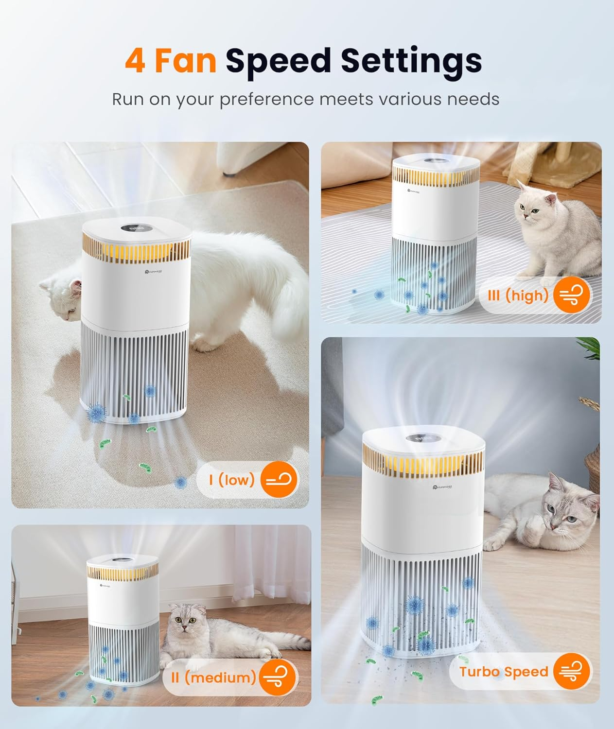 Dreamegg Air Purifiers for Large Room, Pet Mode 4-Stage Filteration Air Cleaner with Night Light, Pet Mode, PM2.5 Sensor Remove Smoke Dust Pollen Odor, Hepa Air Purifier for Bedroom Office