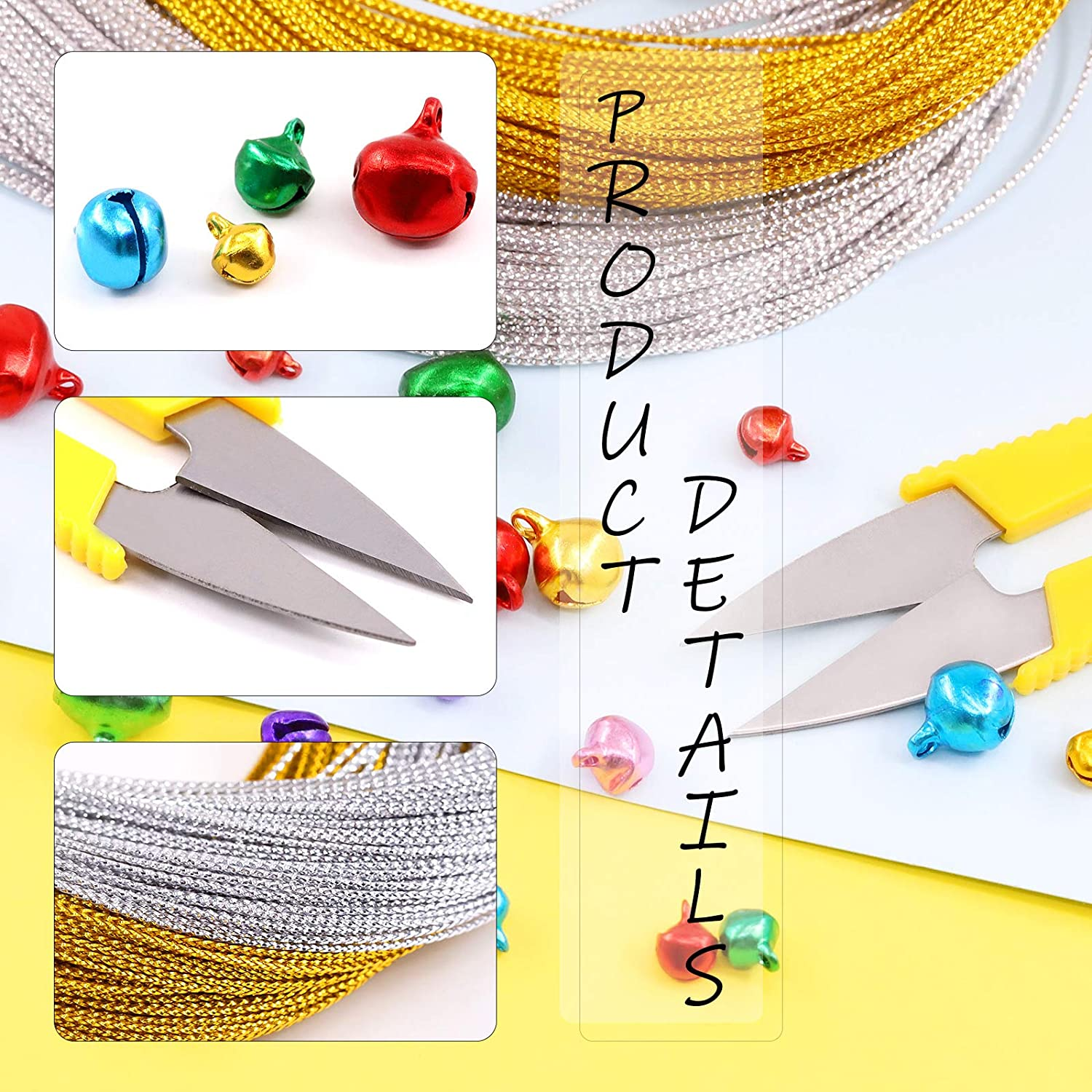 Swpeet 403Pcs Colorful 4 Sizes Christmas Jingle Bells Assortment Kit with 200M Gold Sliver Cord, Perfect for Christmas Party and Craft Decorations DIY image number 6
