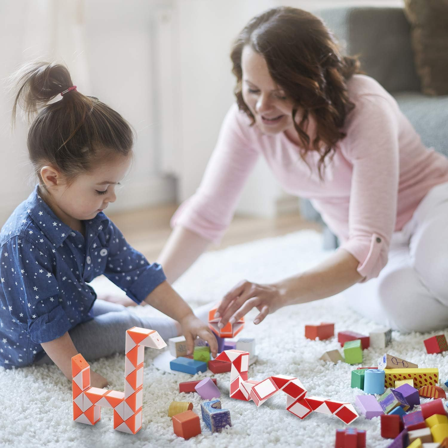 9 Pack 24 Blocks Magic Speed Cubes, Mini Snake Cube, Mini Plastic Puzzle Cube Toy for Kids Party Bag Fillers, Party Supplies, Random Color