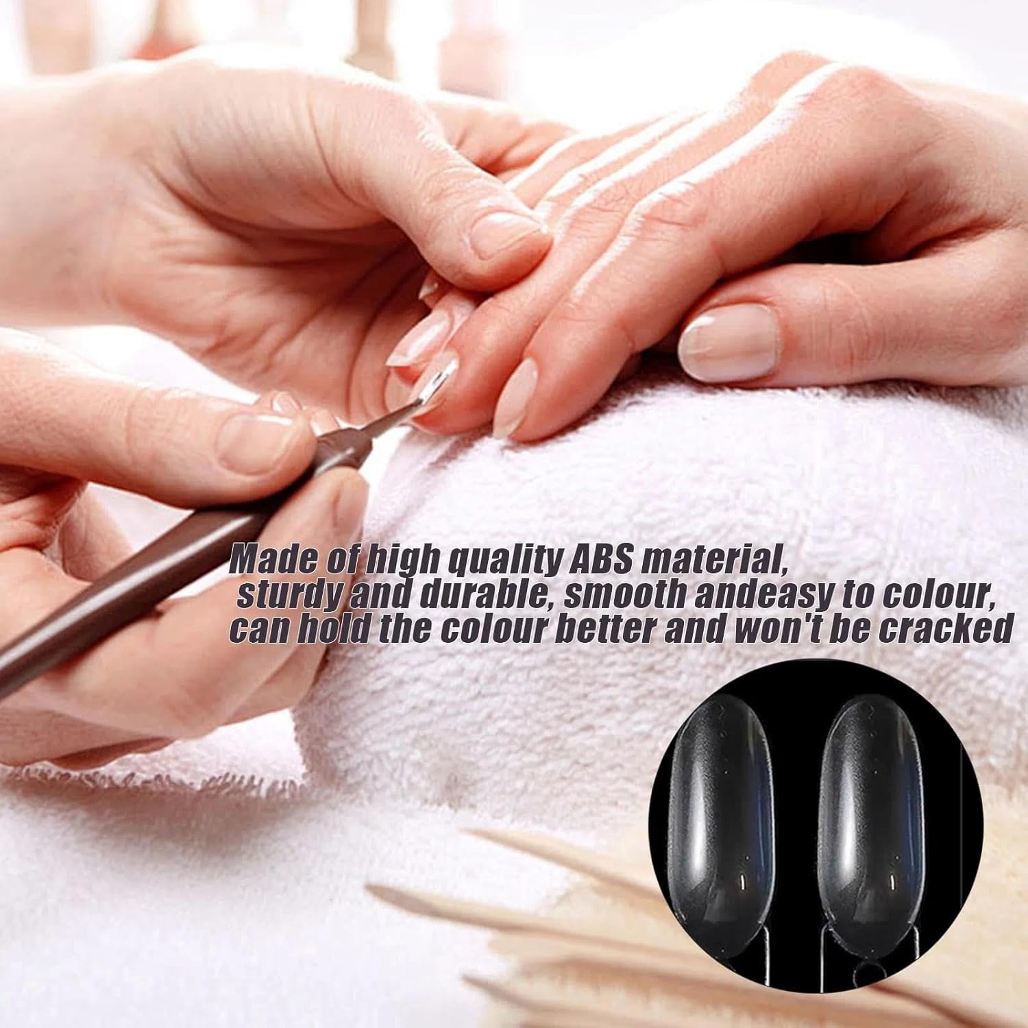 Nail Swatches Sticks &ndash; 50 Pcs Transparent Plastic Nail Swatches for Nail Art Practice, Display & Design, round Shape with Metal Rings, for Gel & Polish Swatches-Sztty