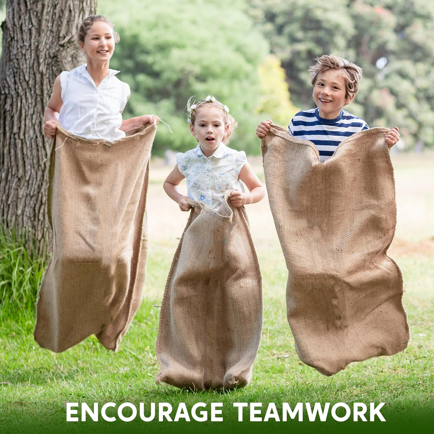JOYIN 6 Pack Large Burlap Potato Sack Race Bags, 39" X 25" Potato Sacks Racing Bags for Kids & Adults,Outdoor Play, Family Reunion, Outdoor Picnic Party, outside Yard Lawn Easter Carnival Games image number 2
