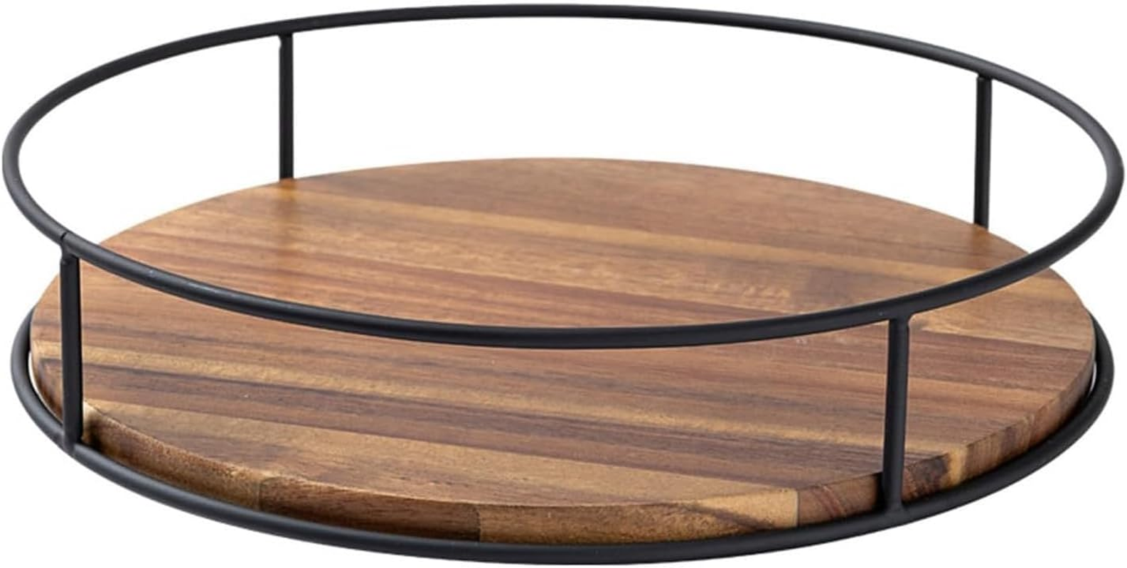 Dxzephious 11.5" Acacia Wood Lazy Susan Turntable, Kitchen Organizer 360 Degree Turntable with Steel Sides, Turntable for Countertop Cabinet or Dining Table,Lazy Susan for Table Top