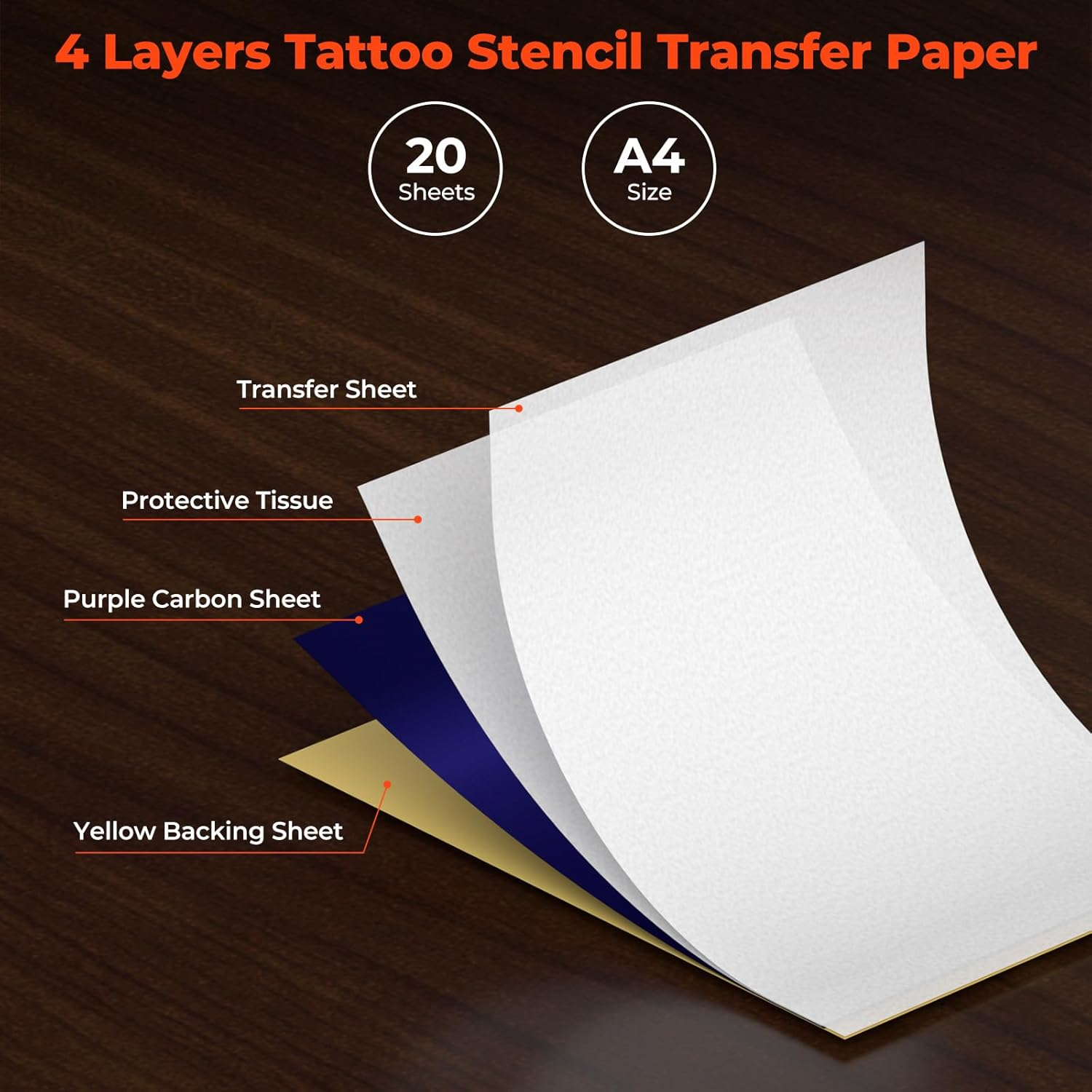 MUNBYN Premium HD Tattoo Transfer Paper 20 Sheets, A4 Size Tattoo Stencil Paper, Instant Clear Transfer, Tattoos Kit Supplies, Compatible with ITP05/ITP06/M08F/P90/MHT-P8009 Printer image number 3