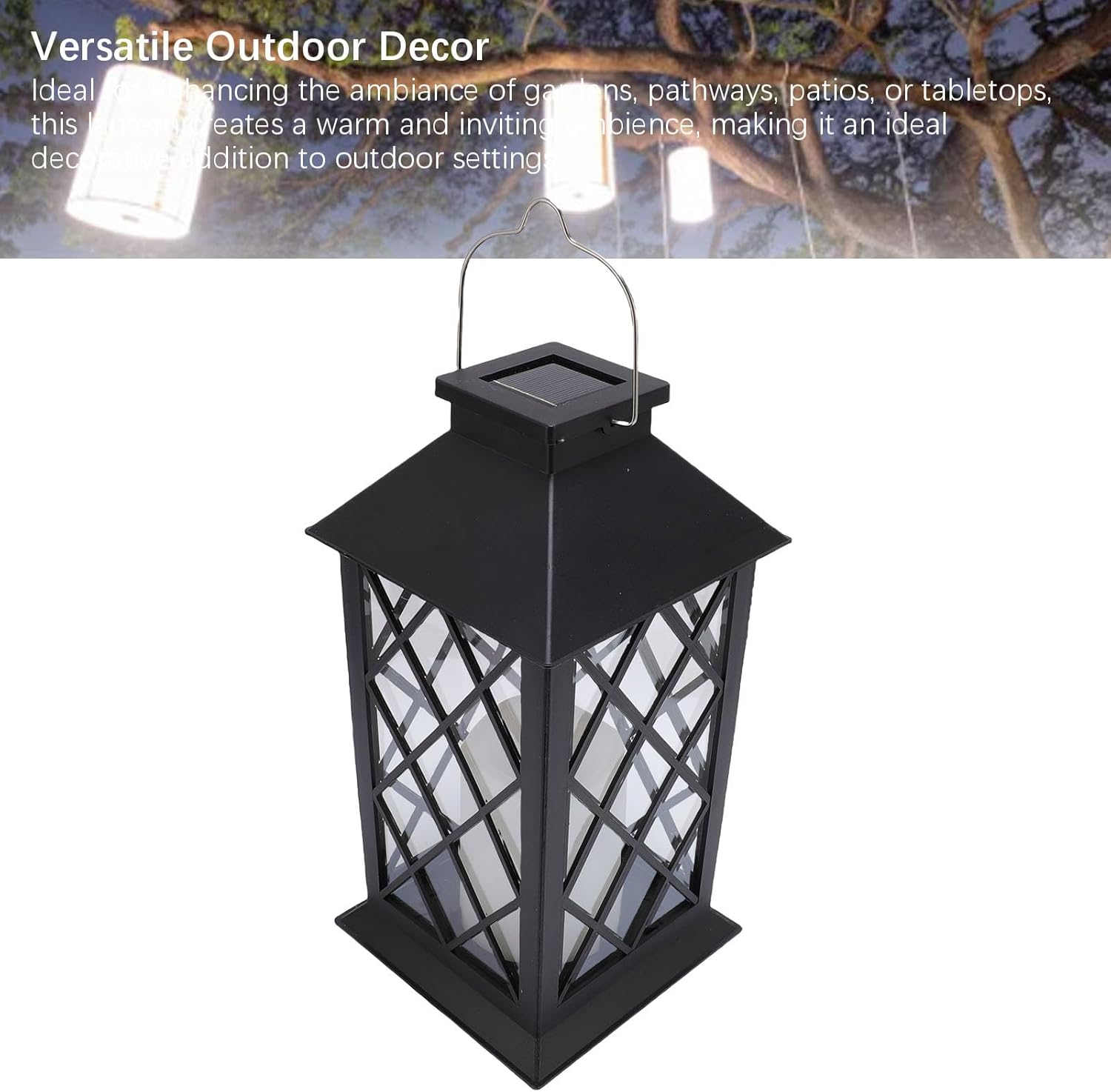 Viagasafamido Solar Yard Lantern Outdoor Garden Lantern Hanging with Built -In Solar Panel LED Flickering Flameless Candle for Terrace Pathway Tabletop Decorative Decorative image number 4