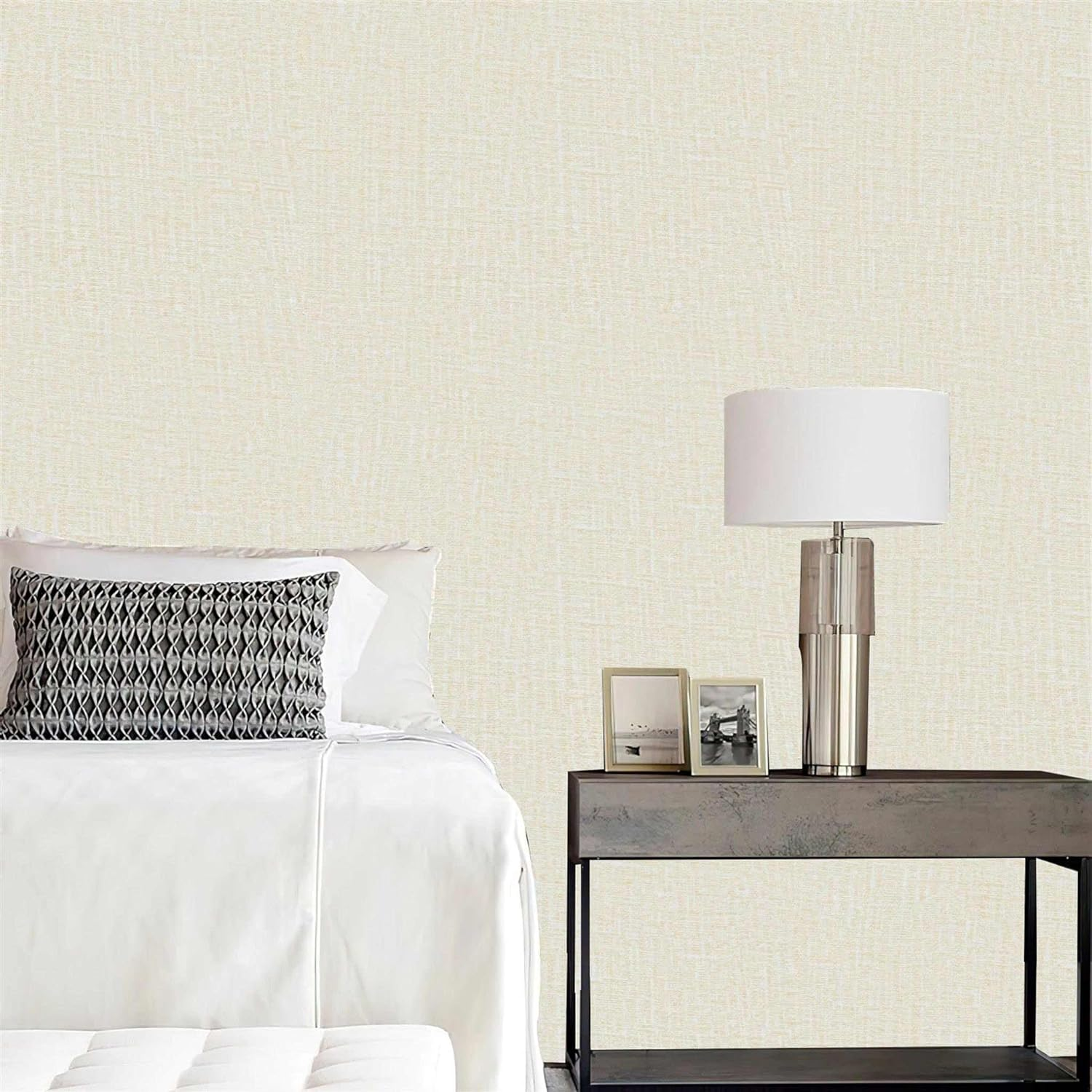 Arthome 40X310Cm Cream Faux Grasscloth Self Adhesive Wallpaper Waterproof Gloss PVC Vinyl, Oil Proof, Vinyl Paper for Furniture Cover Surface,Kitchen,Shelf Liner image number 2