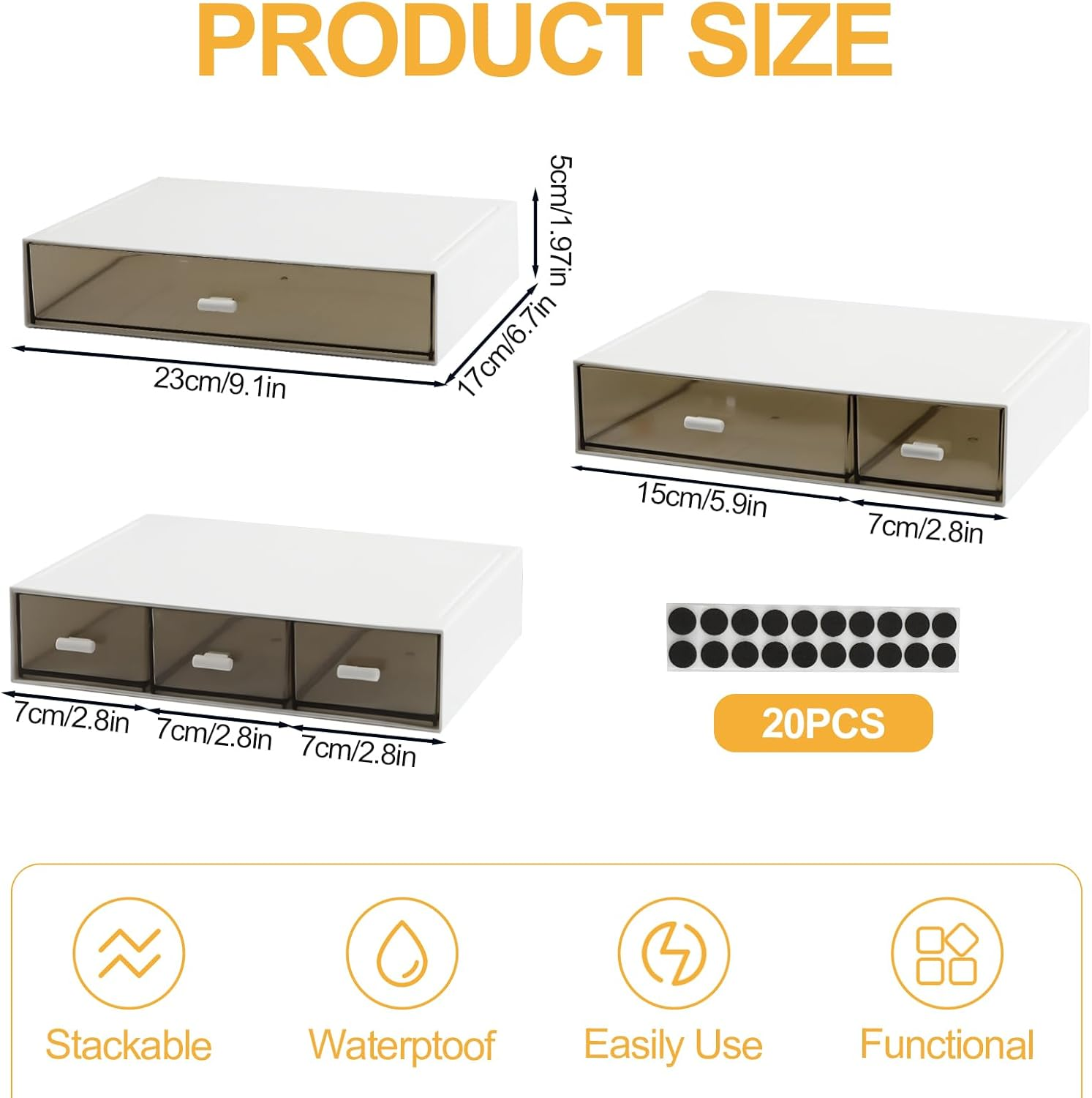 4 Tier Desktop Organizer with 7 Drawers, FHDUSRYO Stackable Desk Storage Box with Non-Slip Pads, Tidy Makeup Desk Organizer File Rack for Office Supplies, Home Storage image number 3