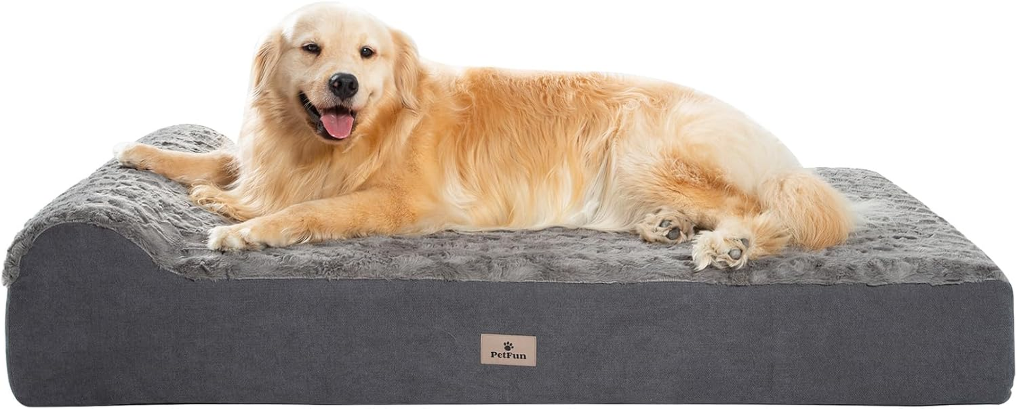 Petfun Jumbo Orthopedic Dog Bed for Large Dogs - 7-Inch Thick Memory Foam Dog Bed with Pillow Removable Cover Machine Washable (Off-White | Textured Plush), 50''L X 34''W X 10''Th I Extra Large