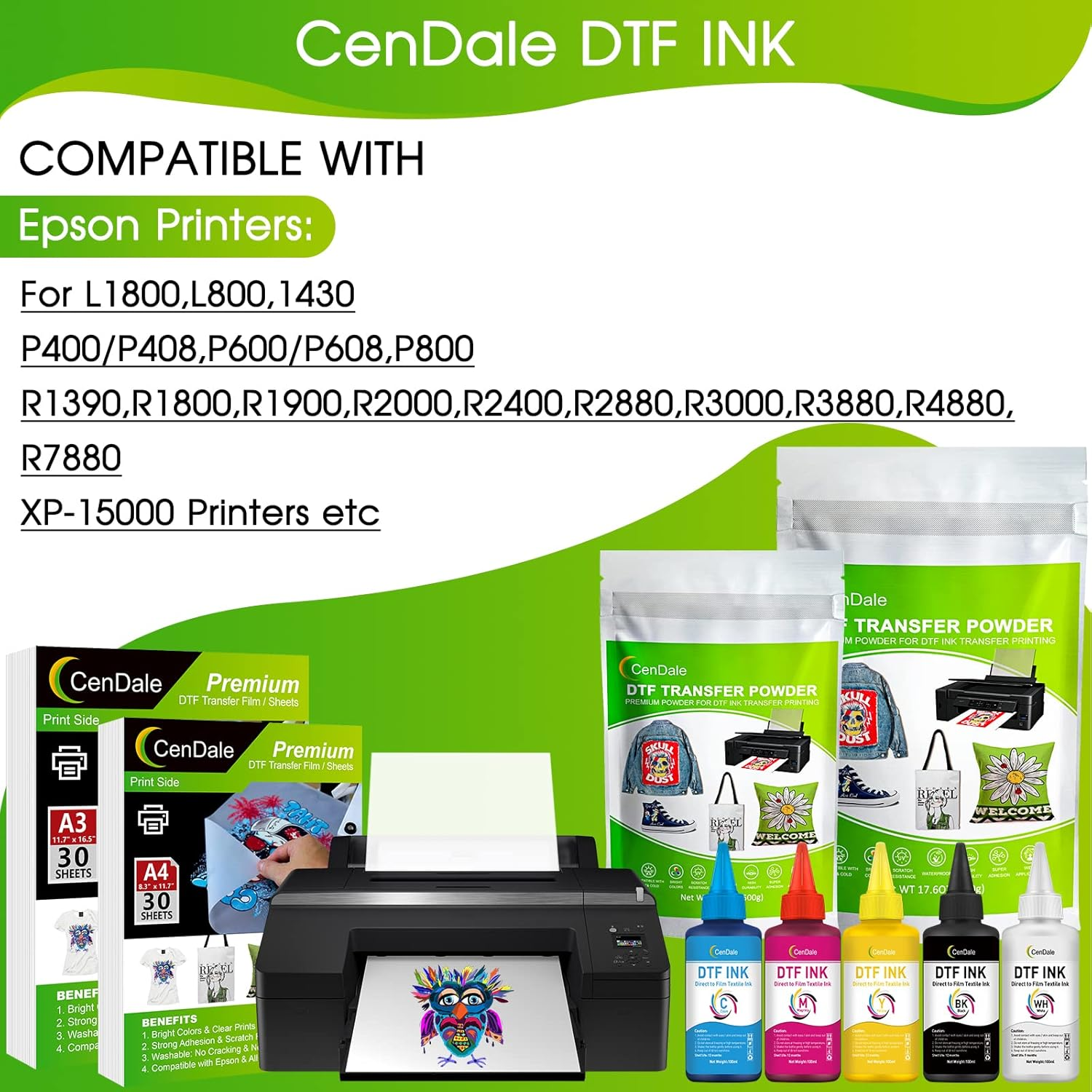 Premium DTF Ink - 1500ML for PET Film, Refill Ink for Epson ET-8550, L1800, L800, R2400, P400, P800, XP15000 - Heat Transfer Printing Direct to Film (250Ml X 6, CMYK) image number 5