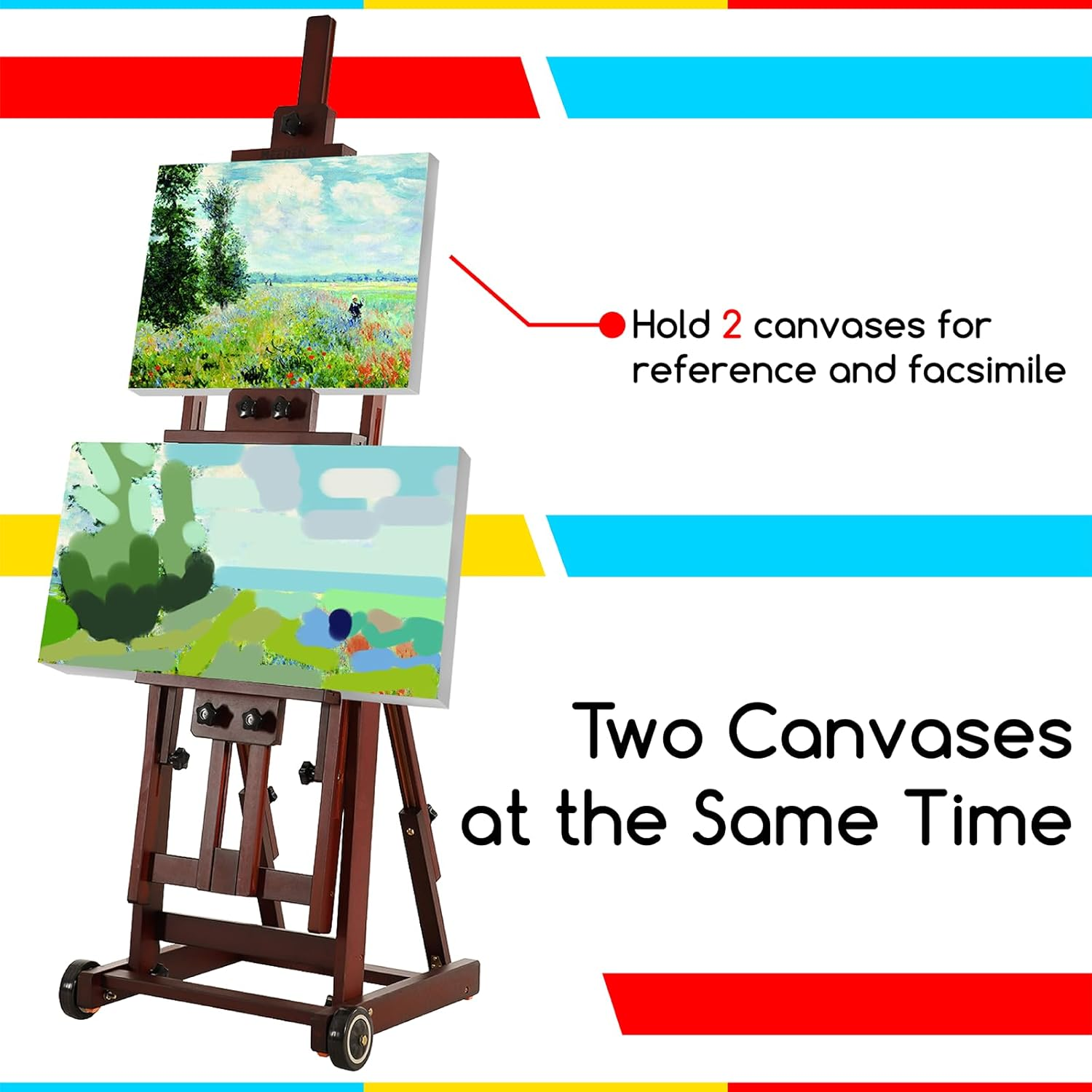 MEEDEN Artist Multi-Function Studio Easel, H-Frame Easel, Beech Wood Studio Easel, Holds Canvas Art up to 77"(Walnut) image number 1