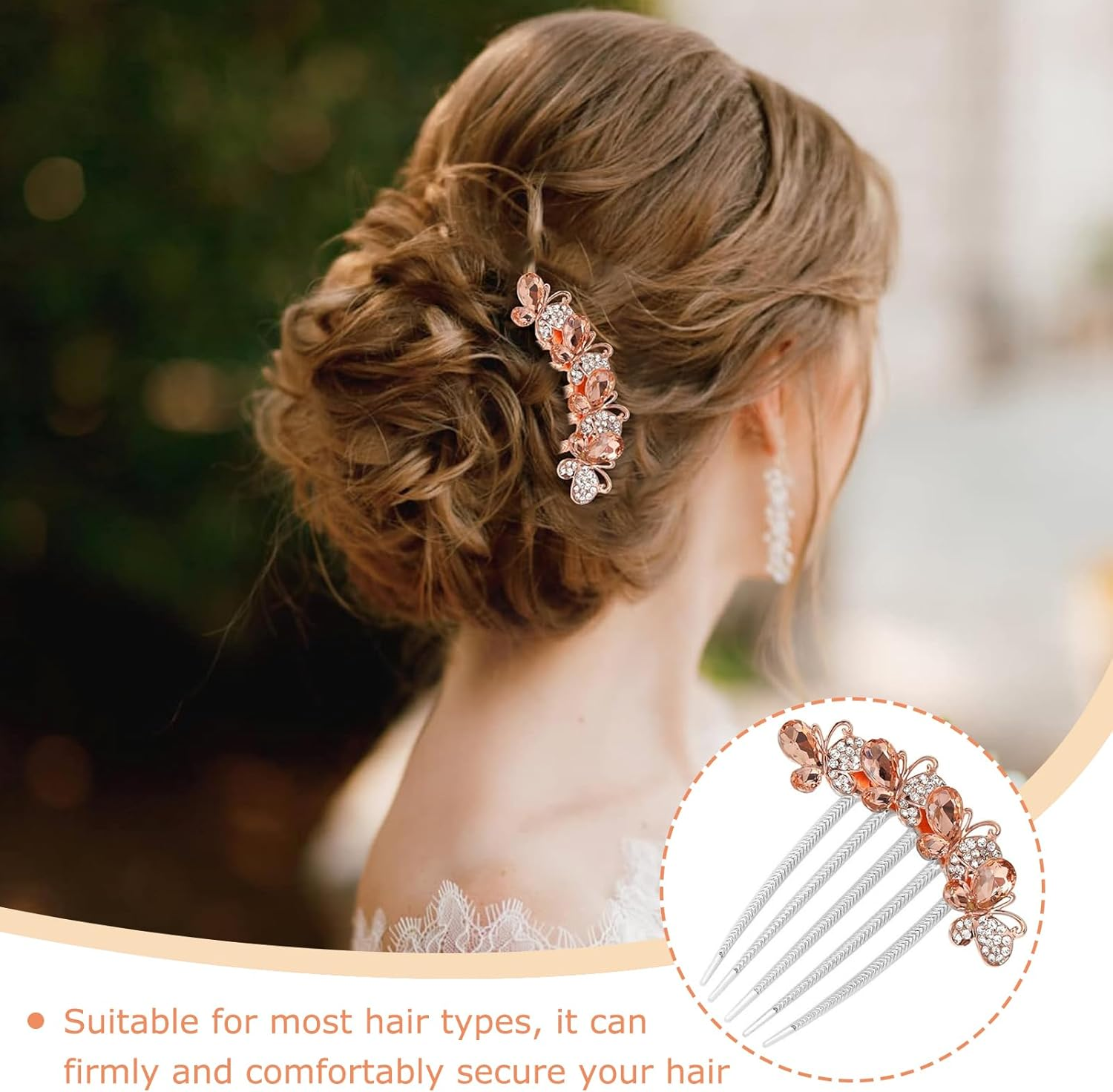 DHWEKU Rhinestone Hair Comb Hair Accessories Comb 3 Pieces Butterflies and Flowers Hair Comb with Rhinestones, 3 Colours Bridal Hair Accessories Hair Side Comb for Women and Girls image number 2