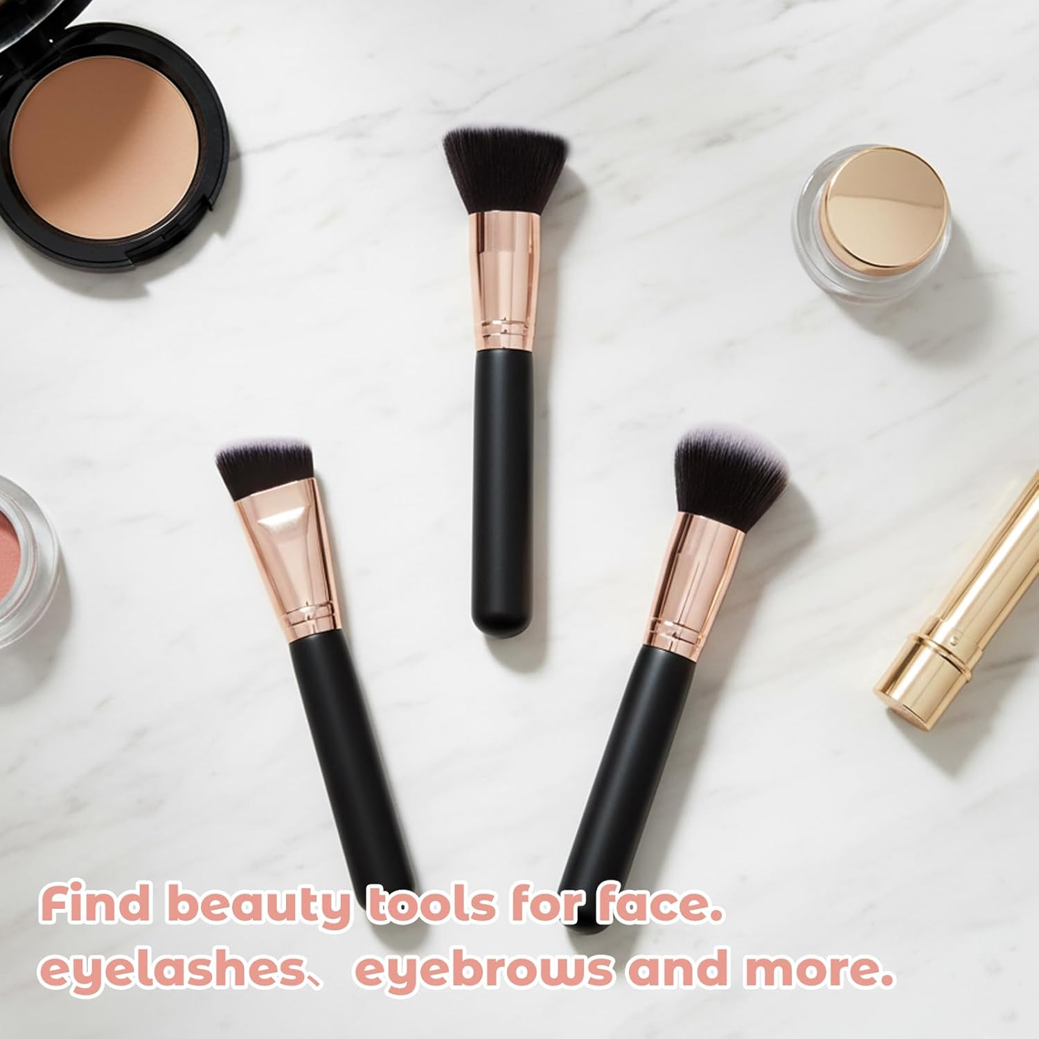 3 Pieces Kabuki Foundation Brush Flat Top Professional Face & Body Makeup Brush for Liquid image number 1