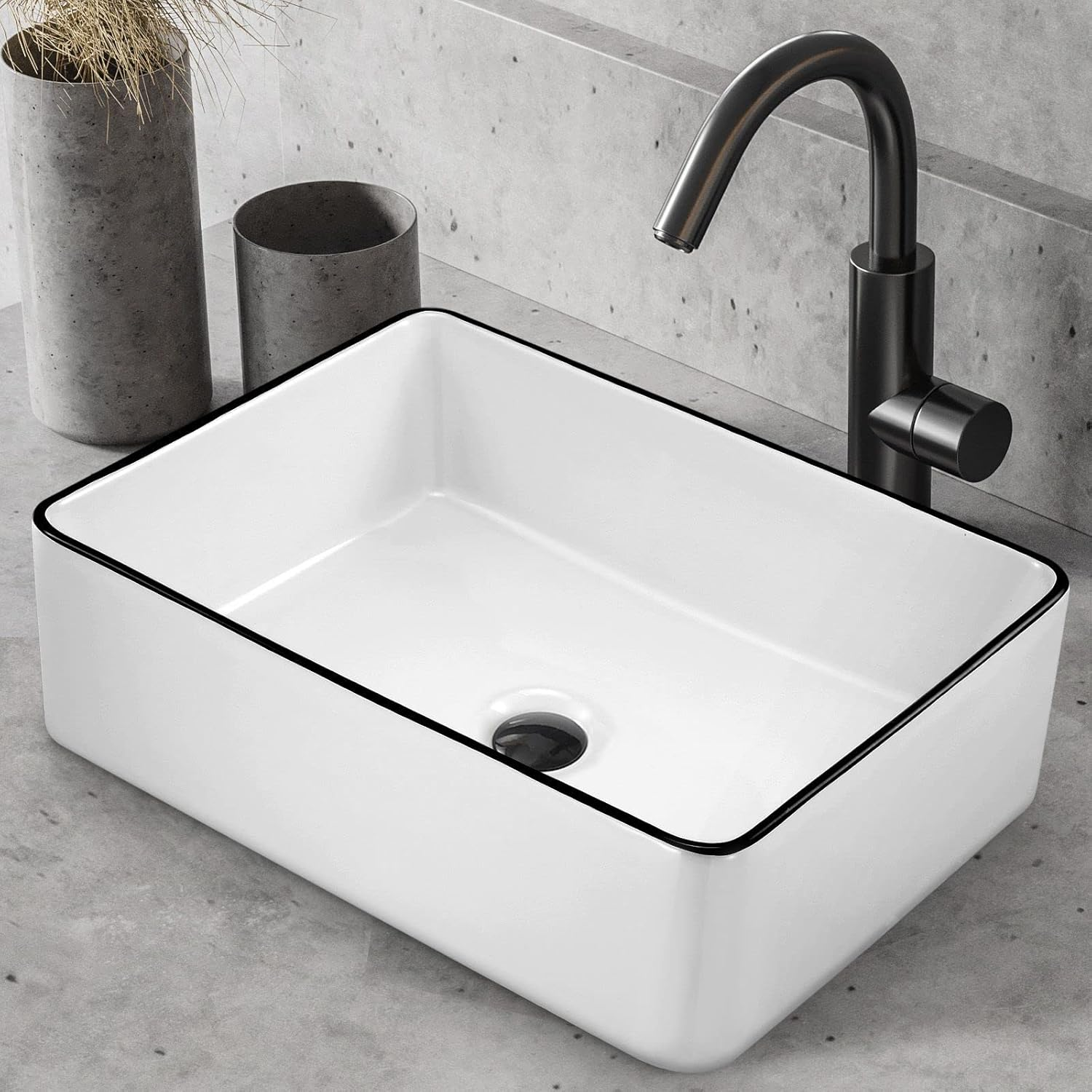 Luxsuite Bathroom Basin Rectangle Ceramic Basin Sink Vessel Washing Basin Vanity Hand Wash Bowl above Counter Bath Toilet Countertop White 48X37Cm
