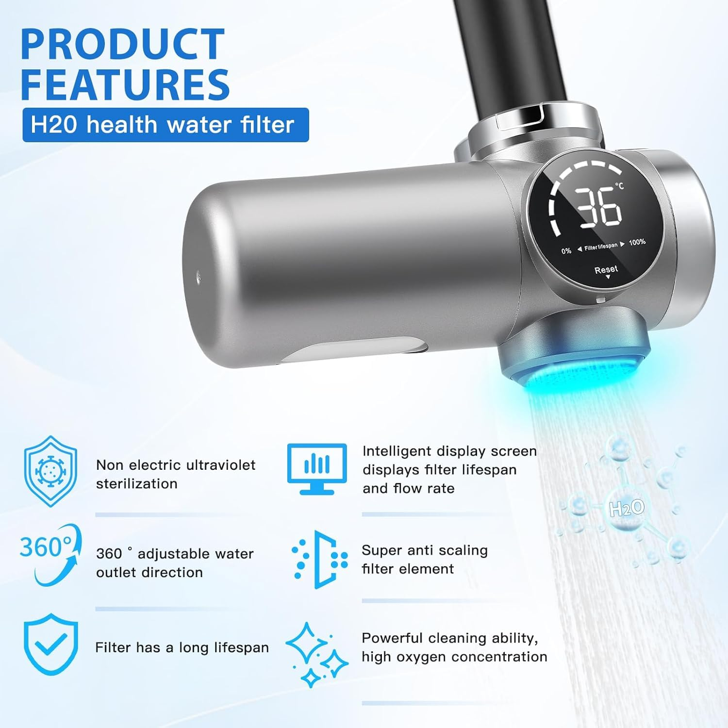 UV Faucet Water Filter, Smart Purifier | Nsf-Certified Lead/Chlorine/Metal Removal | Real-Time Filter Life Alert | 2 Cartridges & Universal Fit image number 5