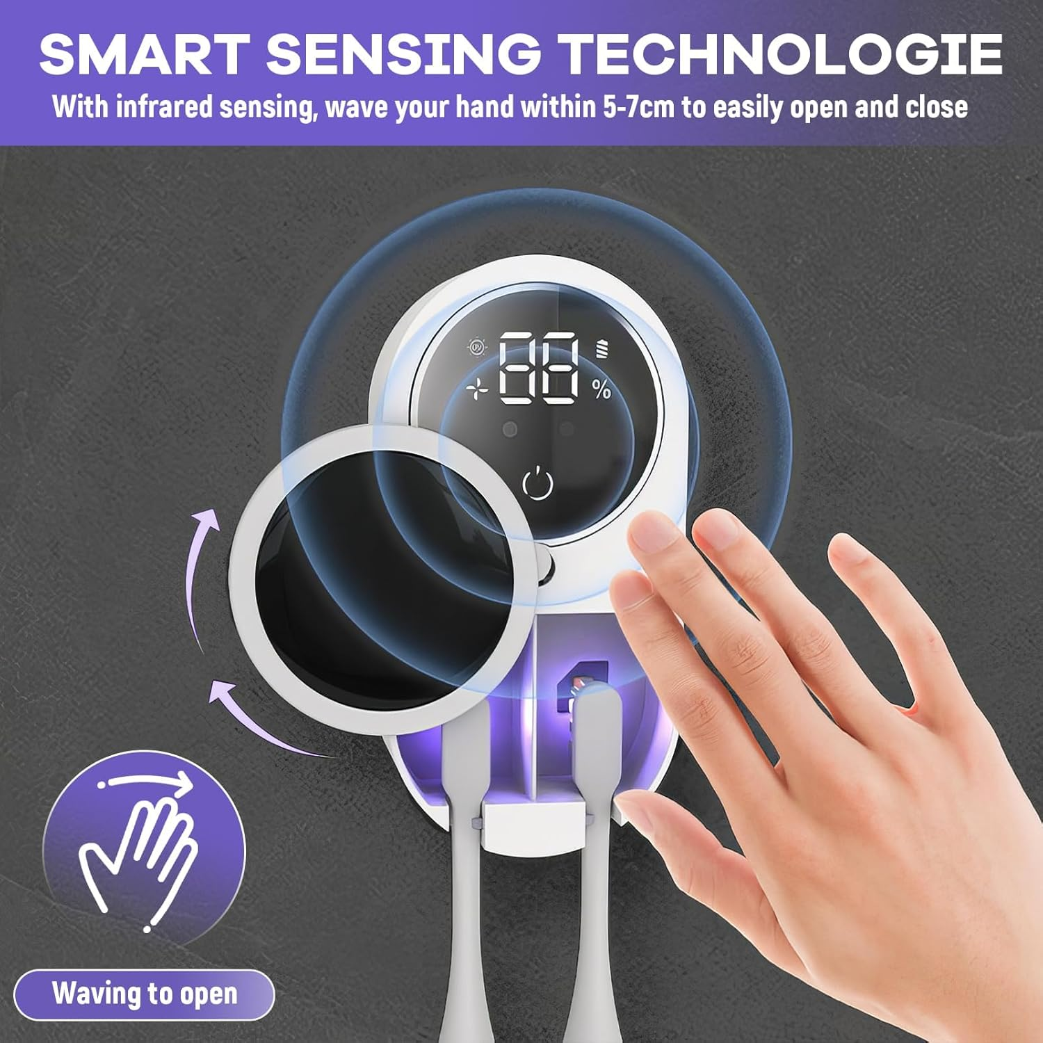 Wall-Mounted Toothbrush Holder with 2 Slots - No Drill Inductance Cleaner Case for Electric/Manual Toothbrushes,Bathroom Toothbrush Organizer with Waterproof & Space-Saving Design (White) image number 4