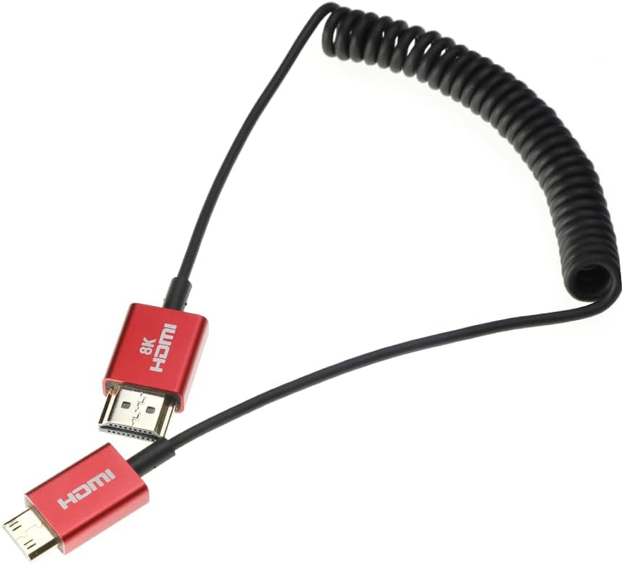 Alvin'S Cables 8K High Speed Mini HDMI to HDMI Coiled Cable, Aluminum 8K@60Hz 4K@240Hz HDMI 2.1, Compatible with Camera, Camcorder, Tablet and Graphics/Video Card, Laptop, Projector image number 2