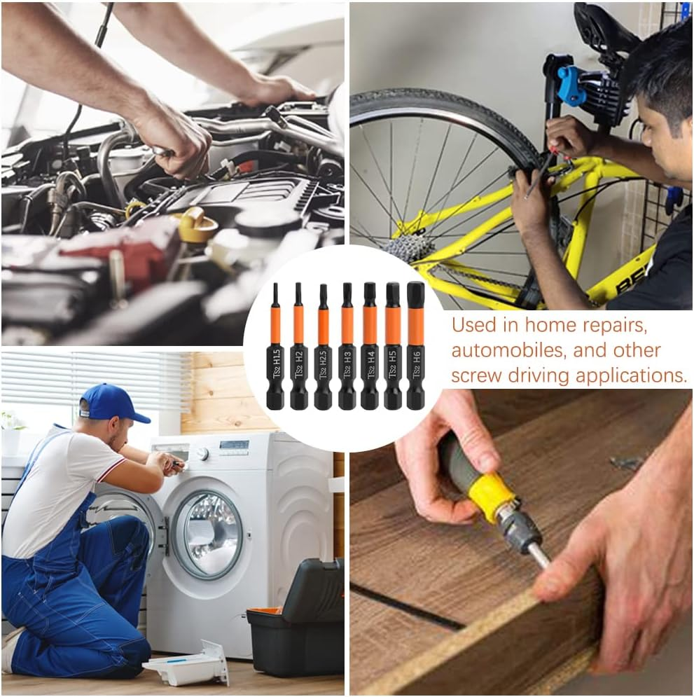 Saipe 7Pcs Magnetic Allen Wrench Drill Bit Set H1.5-H6 Metric Impact Hex Head Screwdriver Bit Set 1/4 Inch Hex Shank Hex Bits Set S2 Steel (2 Inch / 50Mm Length) image number 2