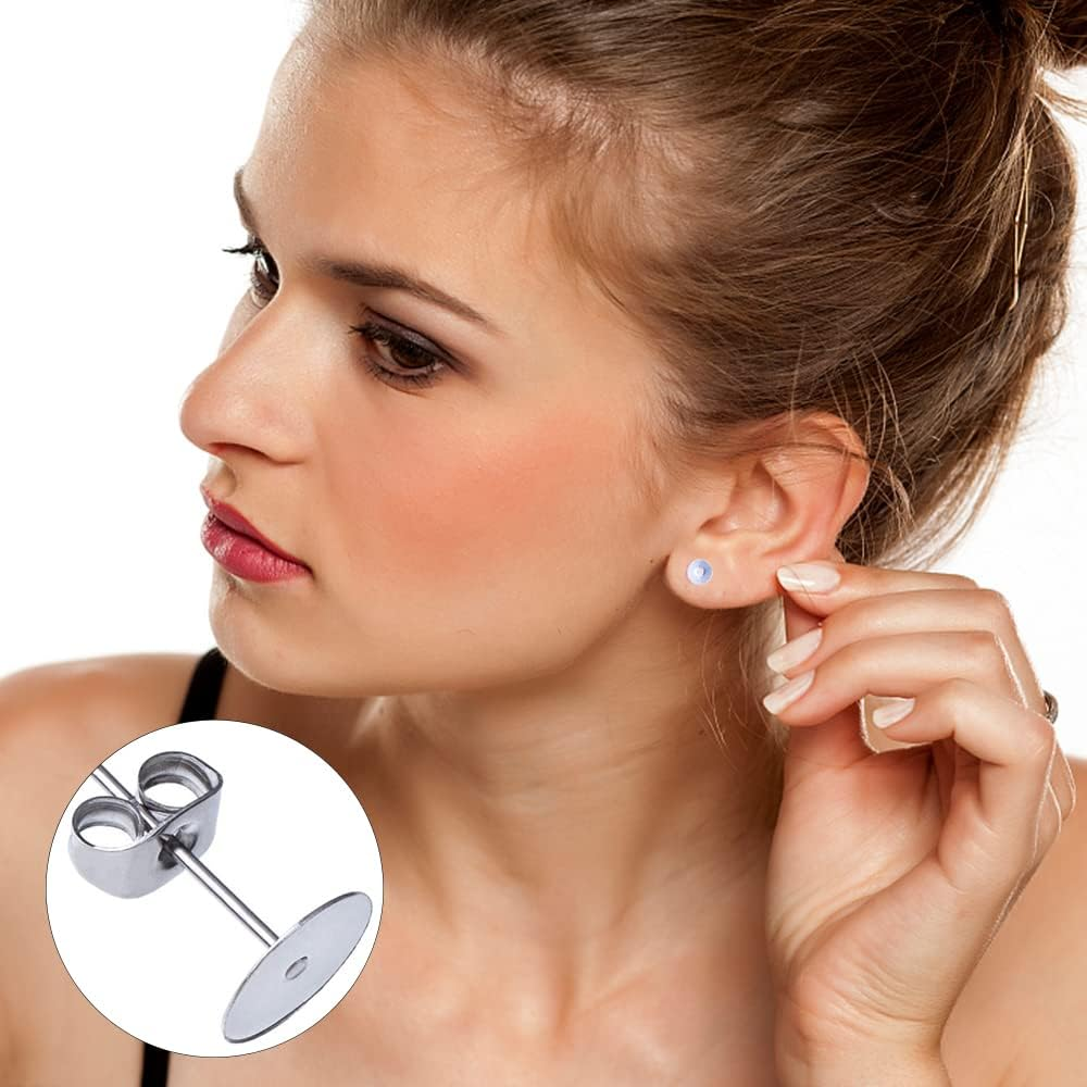 Sagasave 200Pcs 3Mm Stainless Steel Earrings Posts Flat Pad with Butterfly Earring Backs for Earring Making Findings image number 6