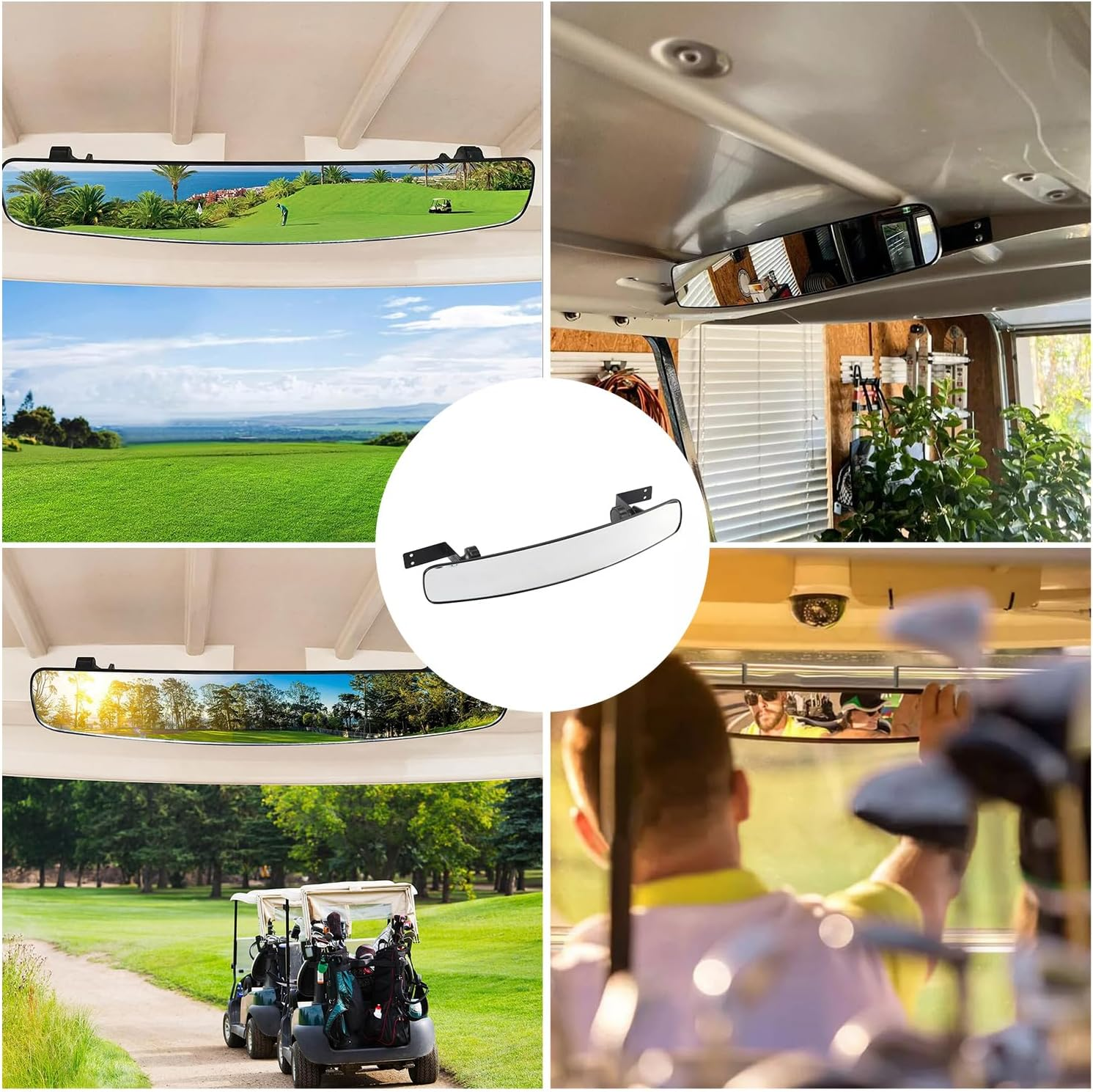 Golf Cart Rear View Mirror, Universal Extra Wide 180 Degree Panoramic Mirror Fit for EZGO Club Car Yamaha image number 2