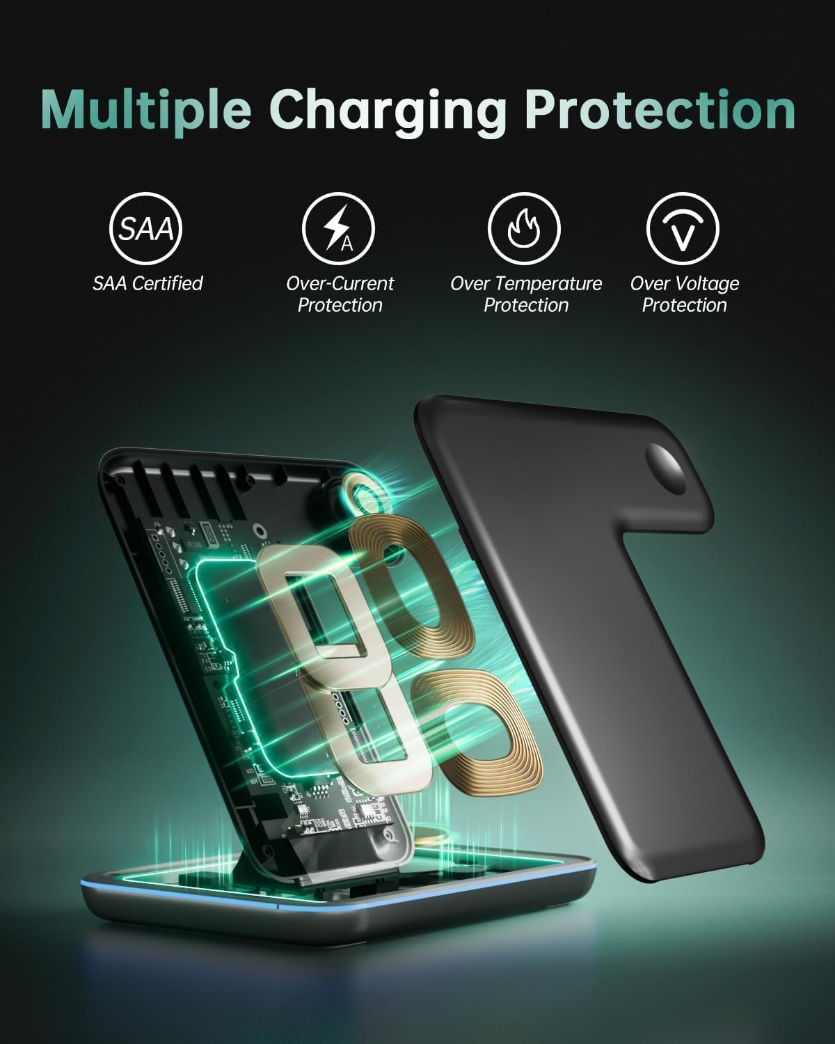 3-In-1 Wireless Charger for Apple, 15W Fast Wireless Charging Station, 3 In1 Wireless Charger Dock Compatible with Iphone 16/15/14, Airpods, Apple Watch, Iwatch 10/9/8 image number 2